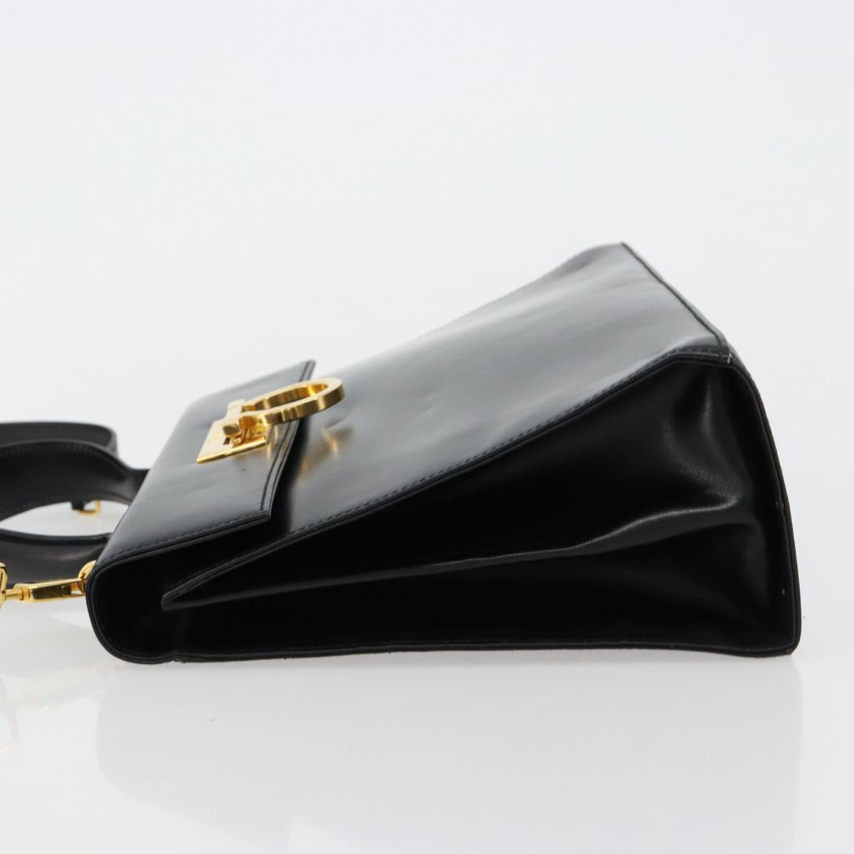 Salvatore Ferragamo Gancini Hand Bag Leather 2way Black Gold Auth BA13314