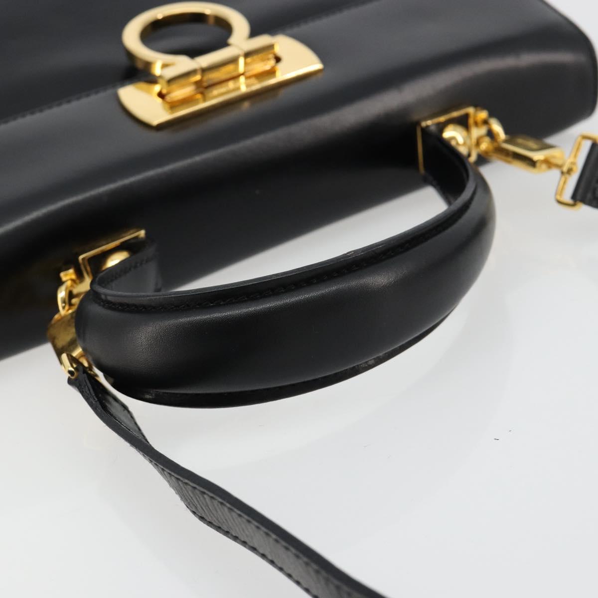 Salvatore Ferragamo Gancini Hand Bag Leather 2way Black Gold Auth BA13314
