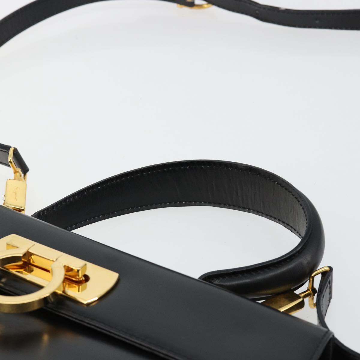 Salvatore Ferragamo Gancini Hand Bag Leather 2way Black Gold Auth BA13314