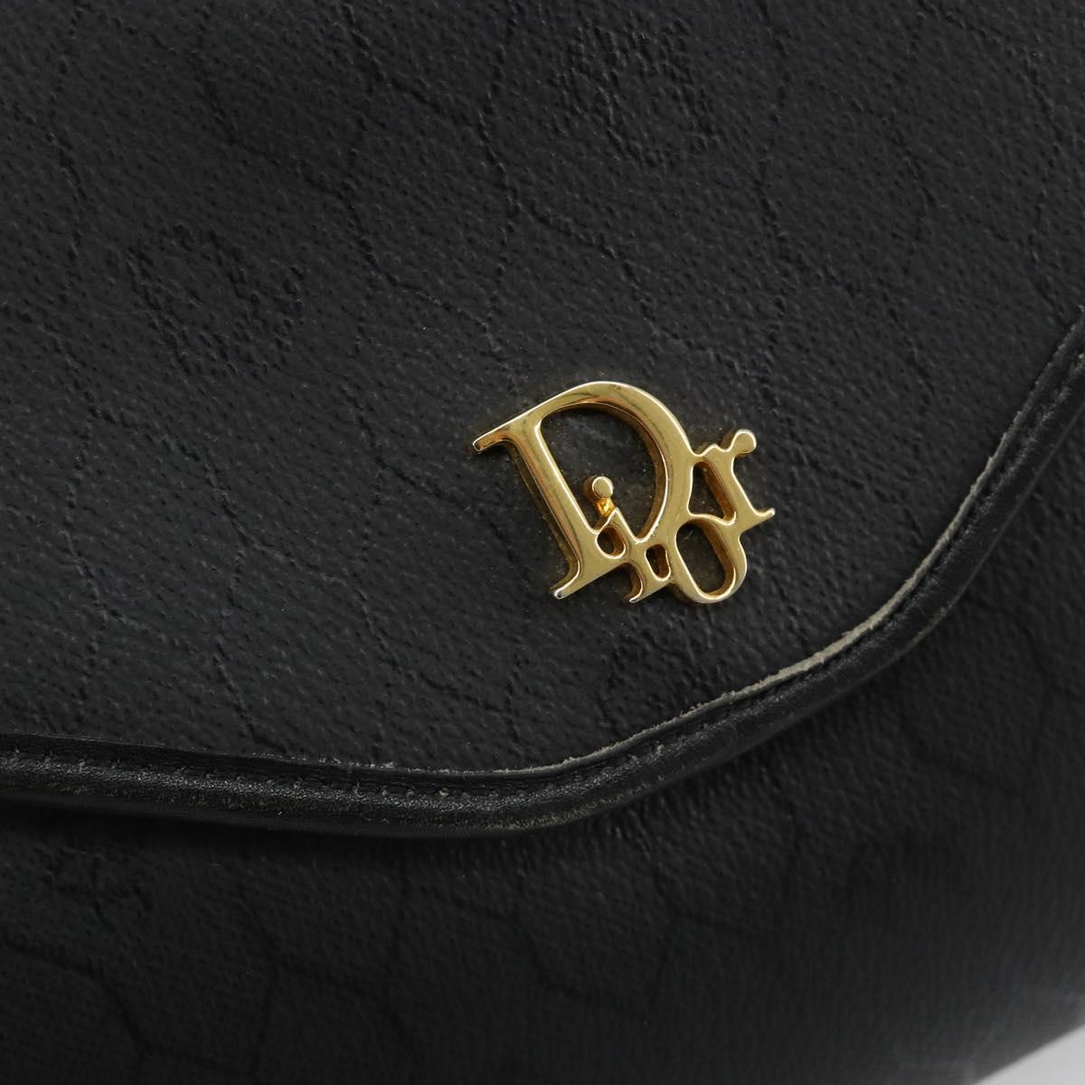 Christian Dior Honeycomb Canvas Chain Shoulder Bag PVC Black Gold Auth BA13315