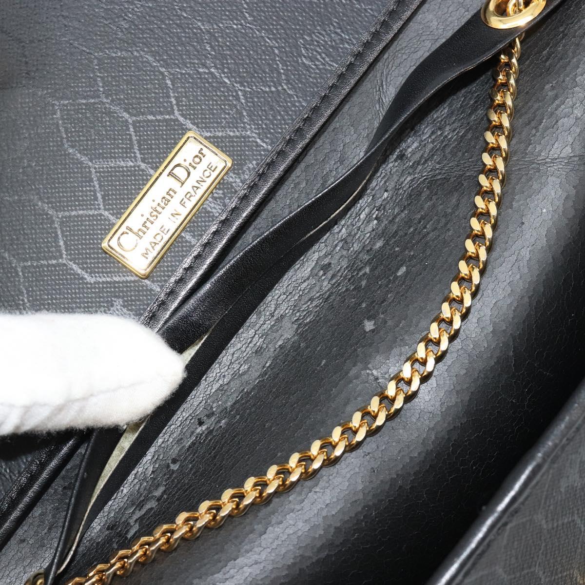 Christian Dior Honeycomb Canvas Chain Shoulder Bag PVC Black Gold Auth BA13315