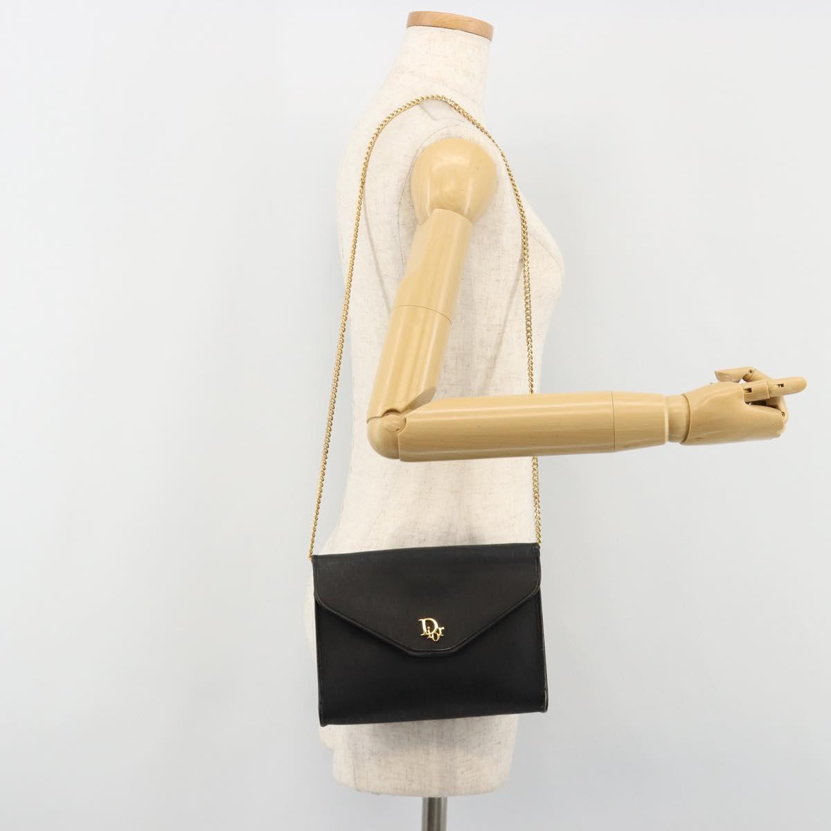 Christian Dior Honeycomb Canvas Chain Shoulder Bag PVC Black Gold Auth BA13315