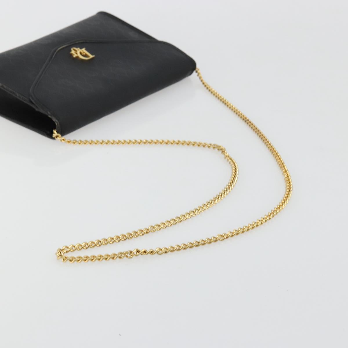 Christian Dior Honeycomb Canvas Chain Shoulder Bag PVC Black Gold Auth BA13315