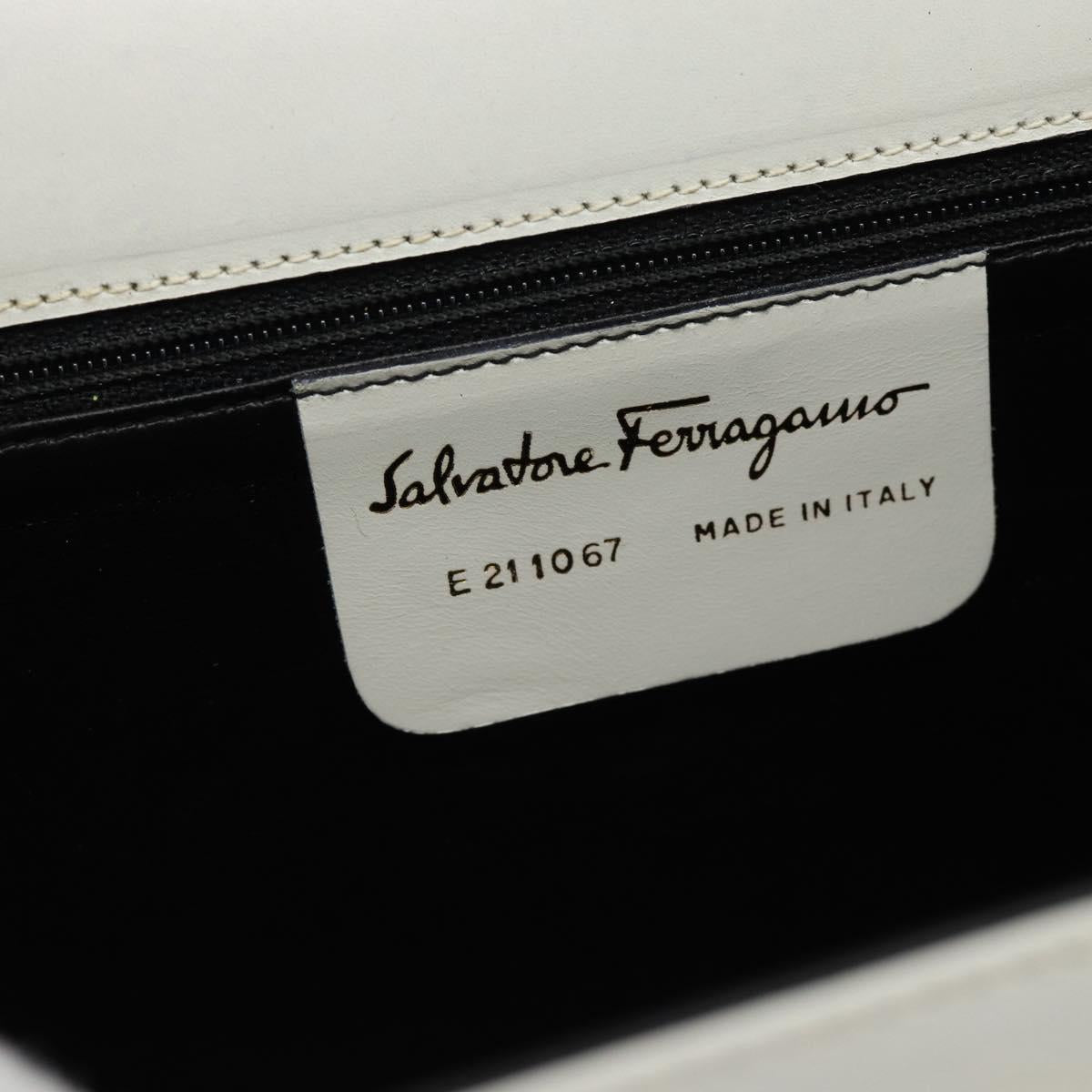 Salvatore Ferragamo Gancini Shoulder Bag Leather White Gold Auth BA13316