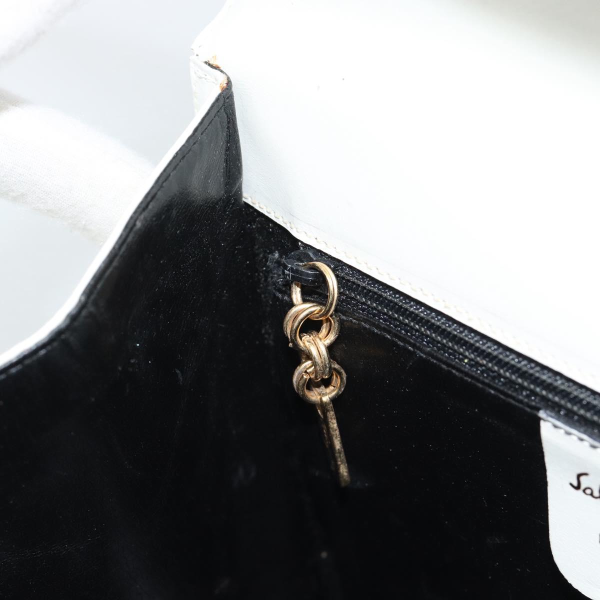 Salvatore Ferragamo Gancini Shoulder Bag Leather White Gold Auth BA13316
