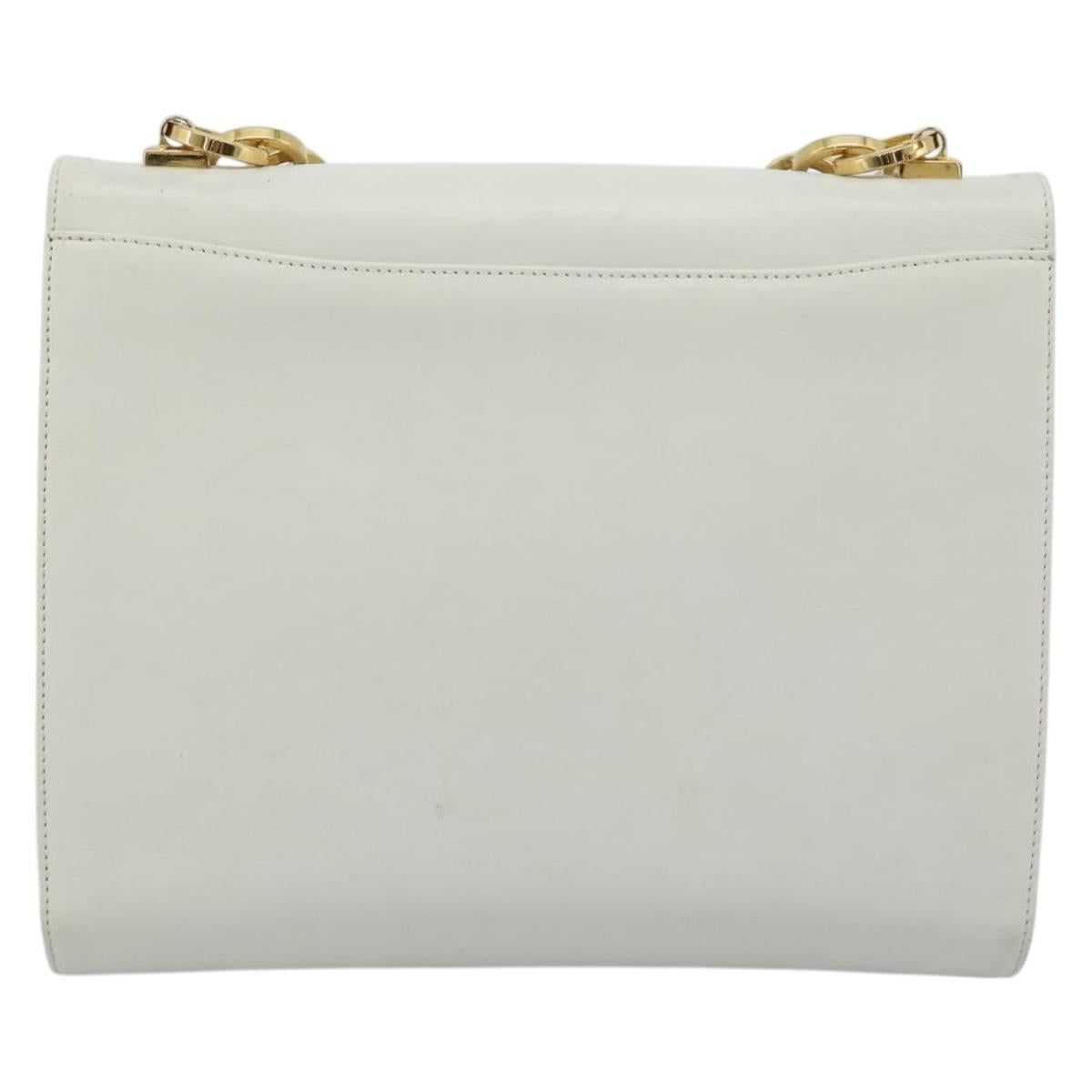 Salvatore Ferragamo Gancini Shoulder Bag Leather White Gold Auth BA13316