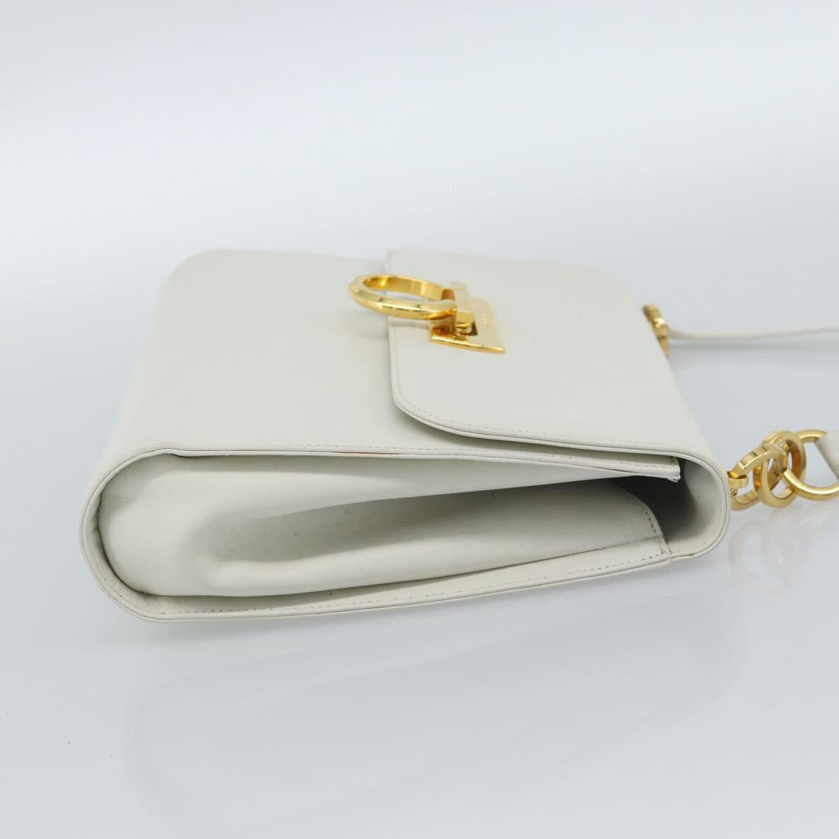 Salvatore Ferragamo Gancini Shoulder Bag Leather White Gold Auth BA13316