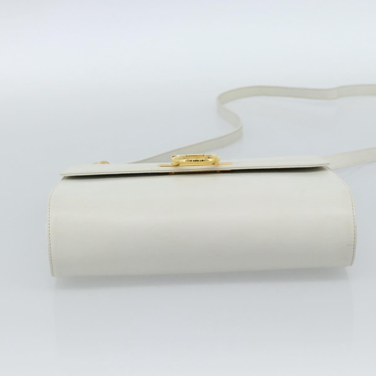 Salvatore Ferragamo Gancini Shoulder Bag Leather White Gold Auth BA13316
