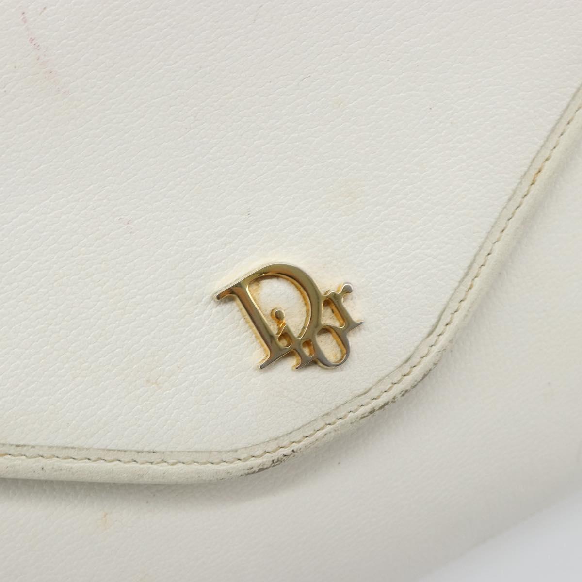 Christian Dior Chain Shoulder Bag Leather White Gold Auth BA13317