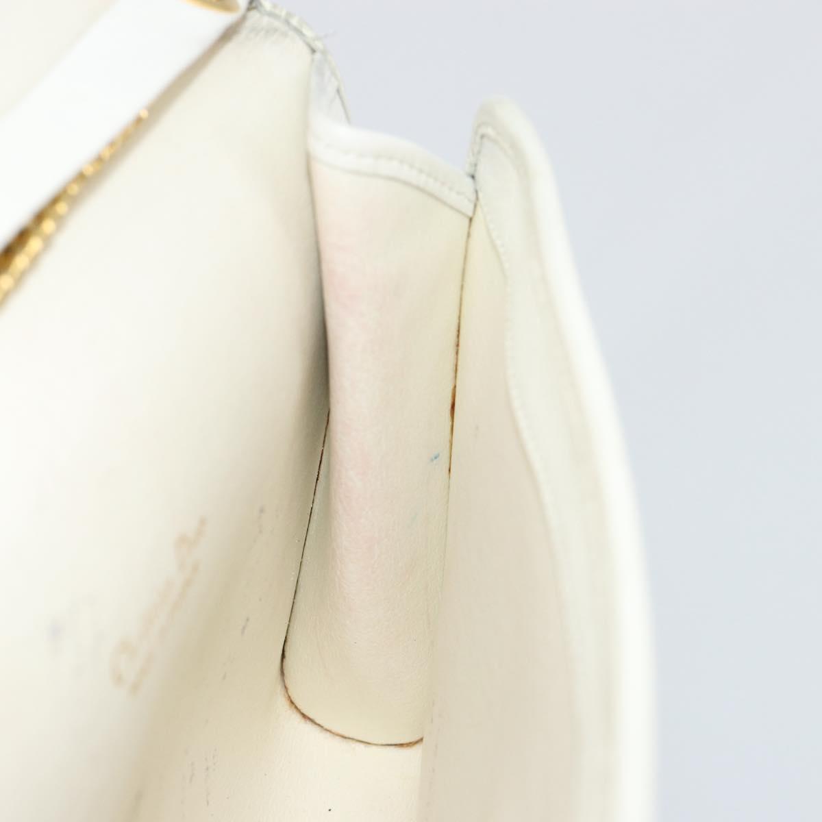 Christian Dior Chain Shoulder Bag Leather White Gold Auth BA13317