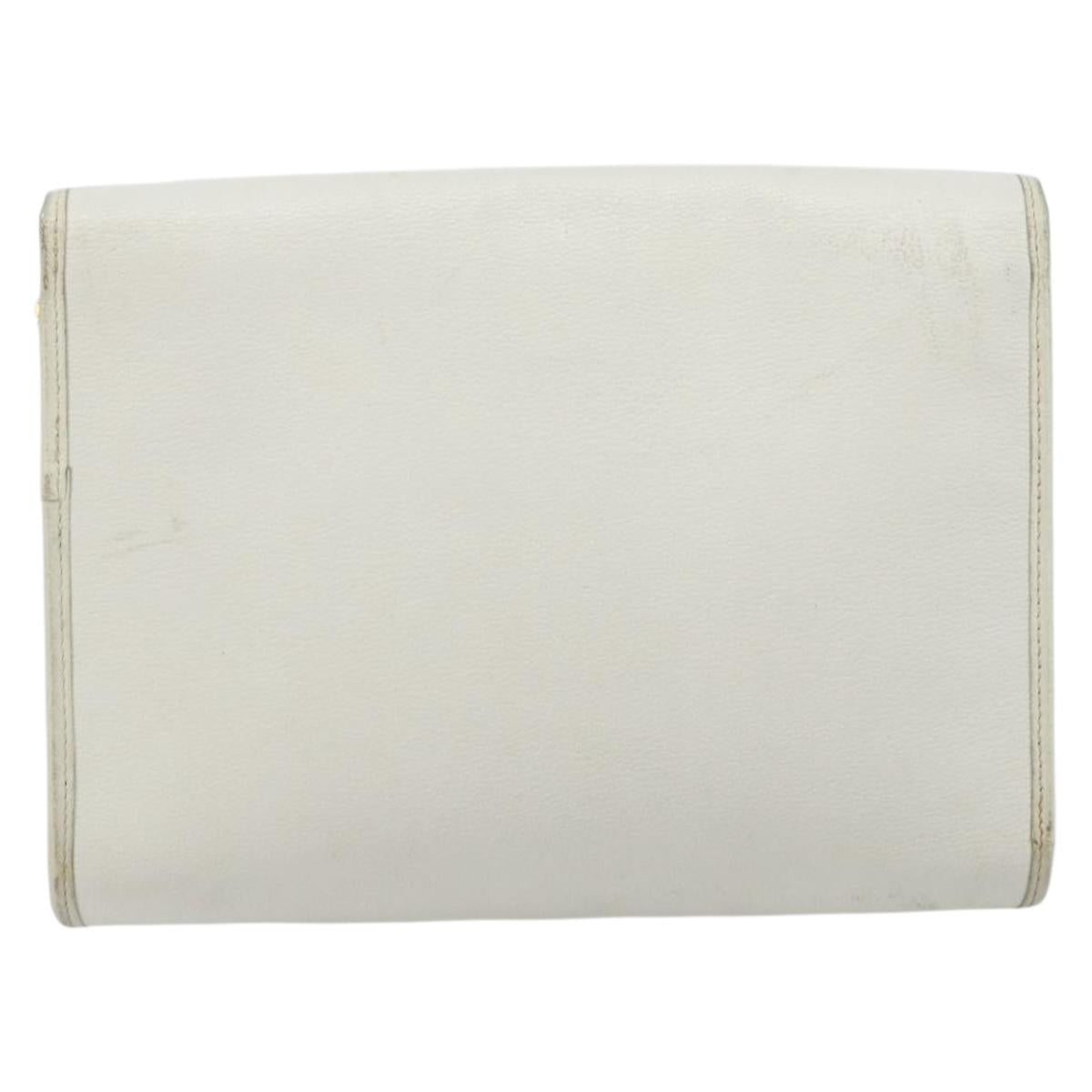Christian Dior Chain Shoulder Bag Leather White Gold Auth BA13317