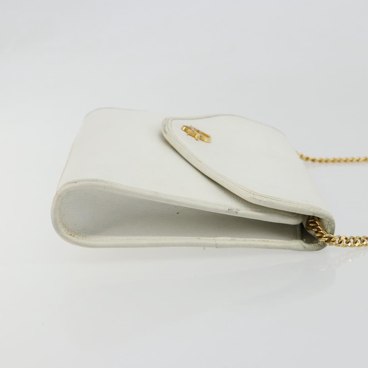 Christian Dior Chain Shoulder Bag Leather White Gold Auth BA13317