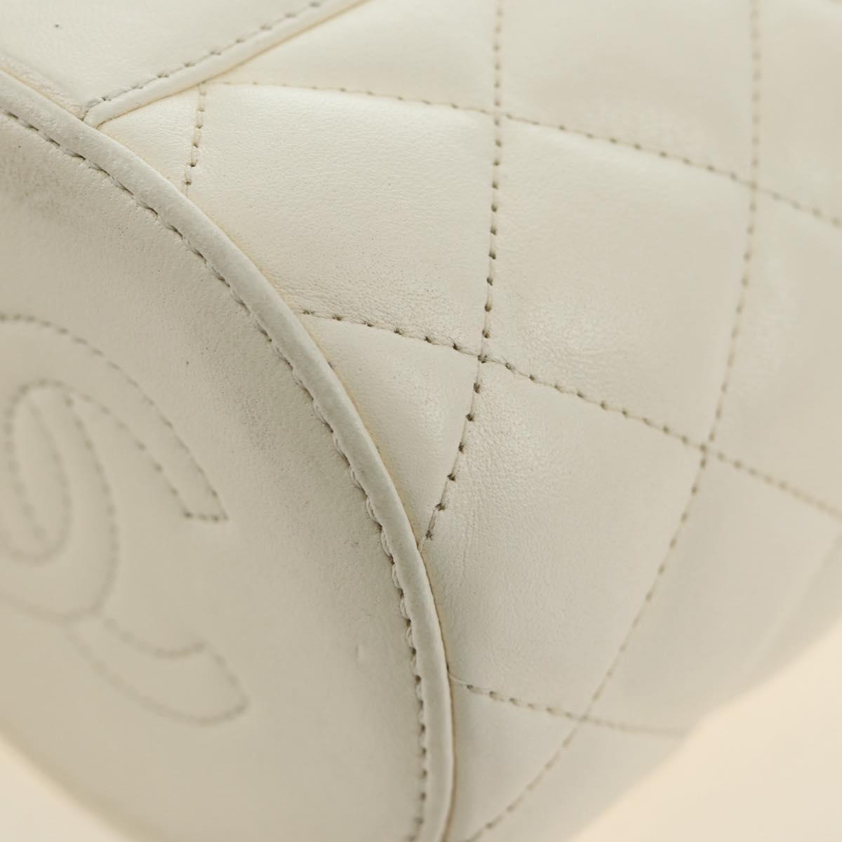 CHANEL Chain Matelasse Shoulder Bag Lamb Skin White Gold CC Auth BA13318M
