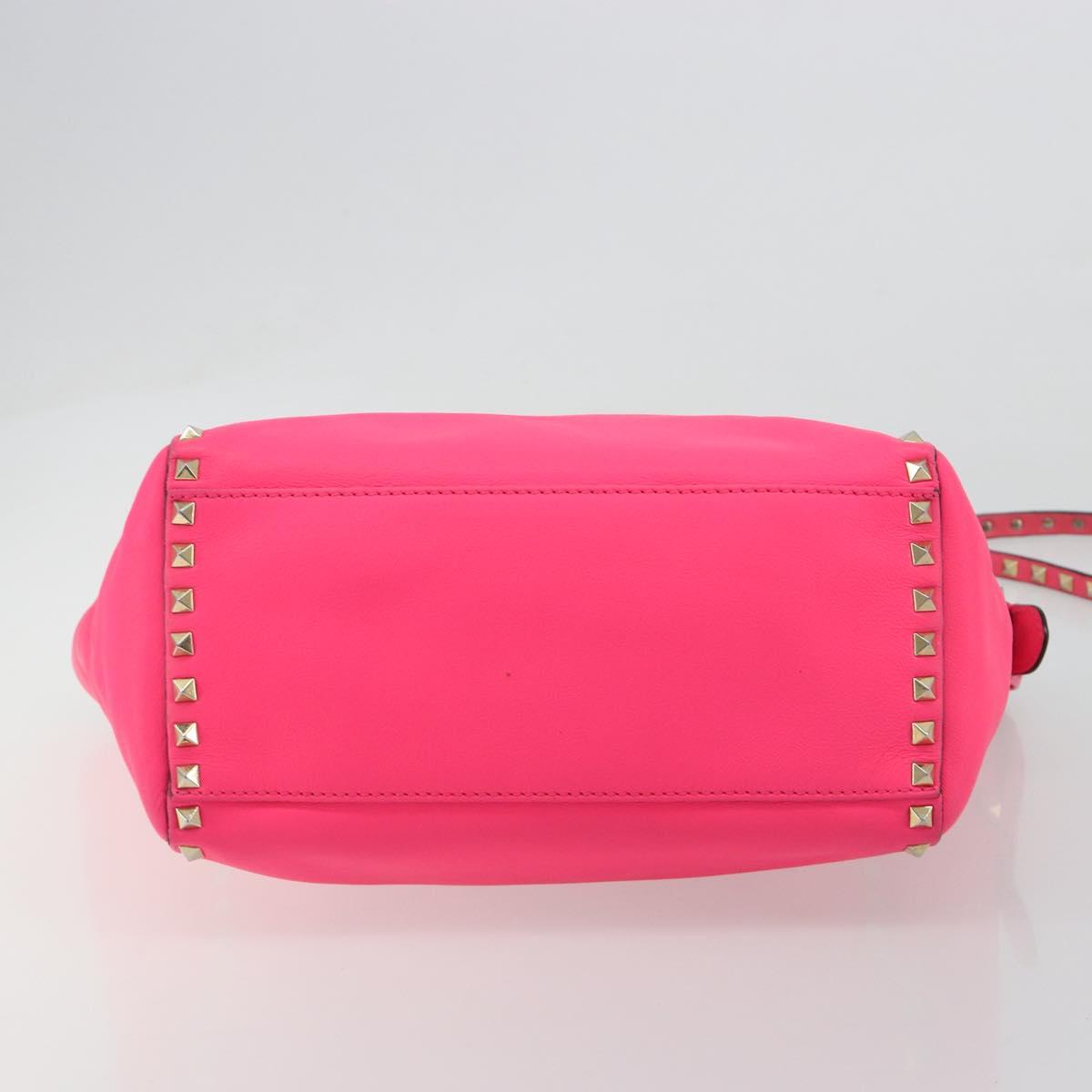 VALENTINO Studs Tote Bag Leather 2way Pink Gold Auth BA13319