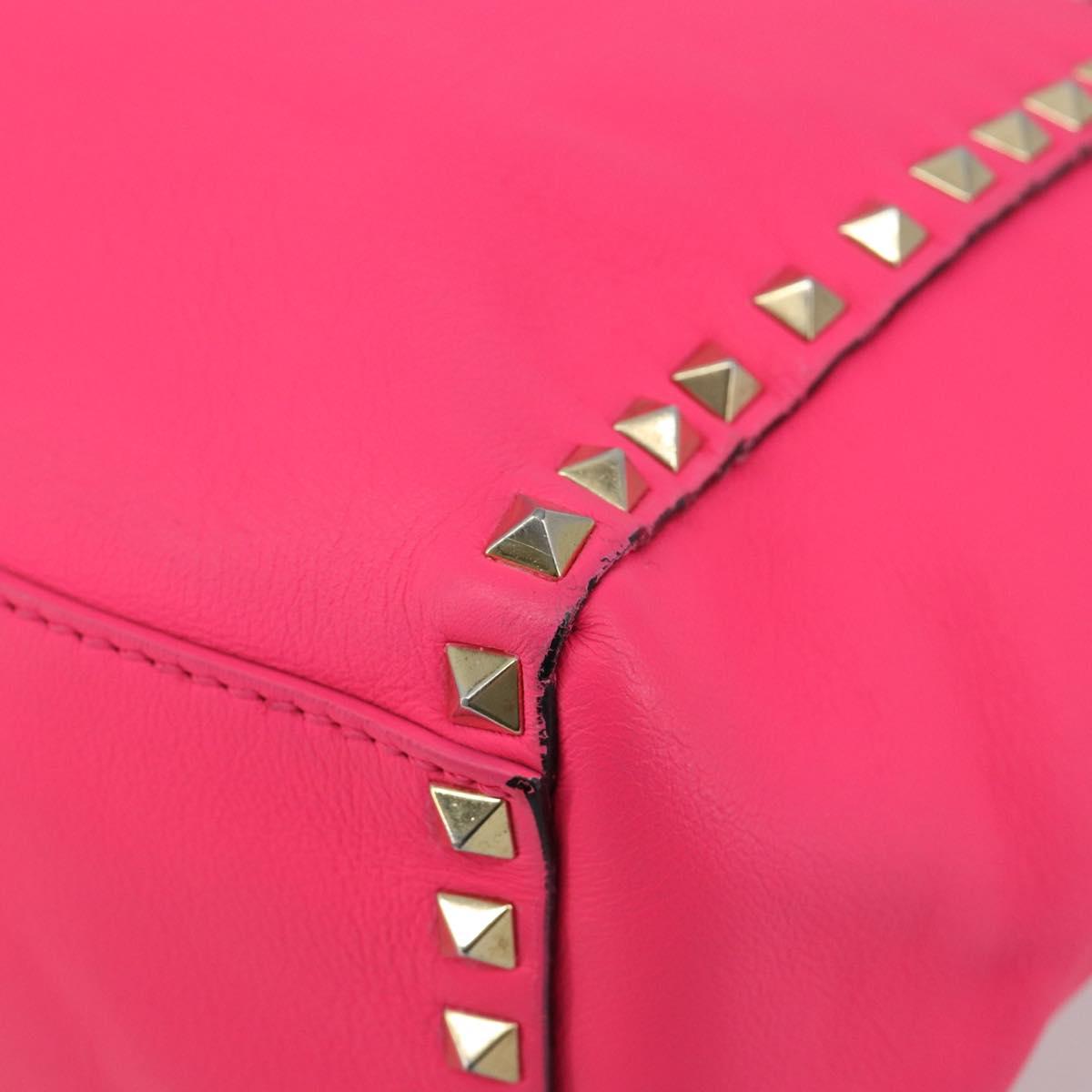 VALENTINO Studs Tote Bag Leather 2way Pink Gold Auth BA13319