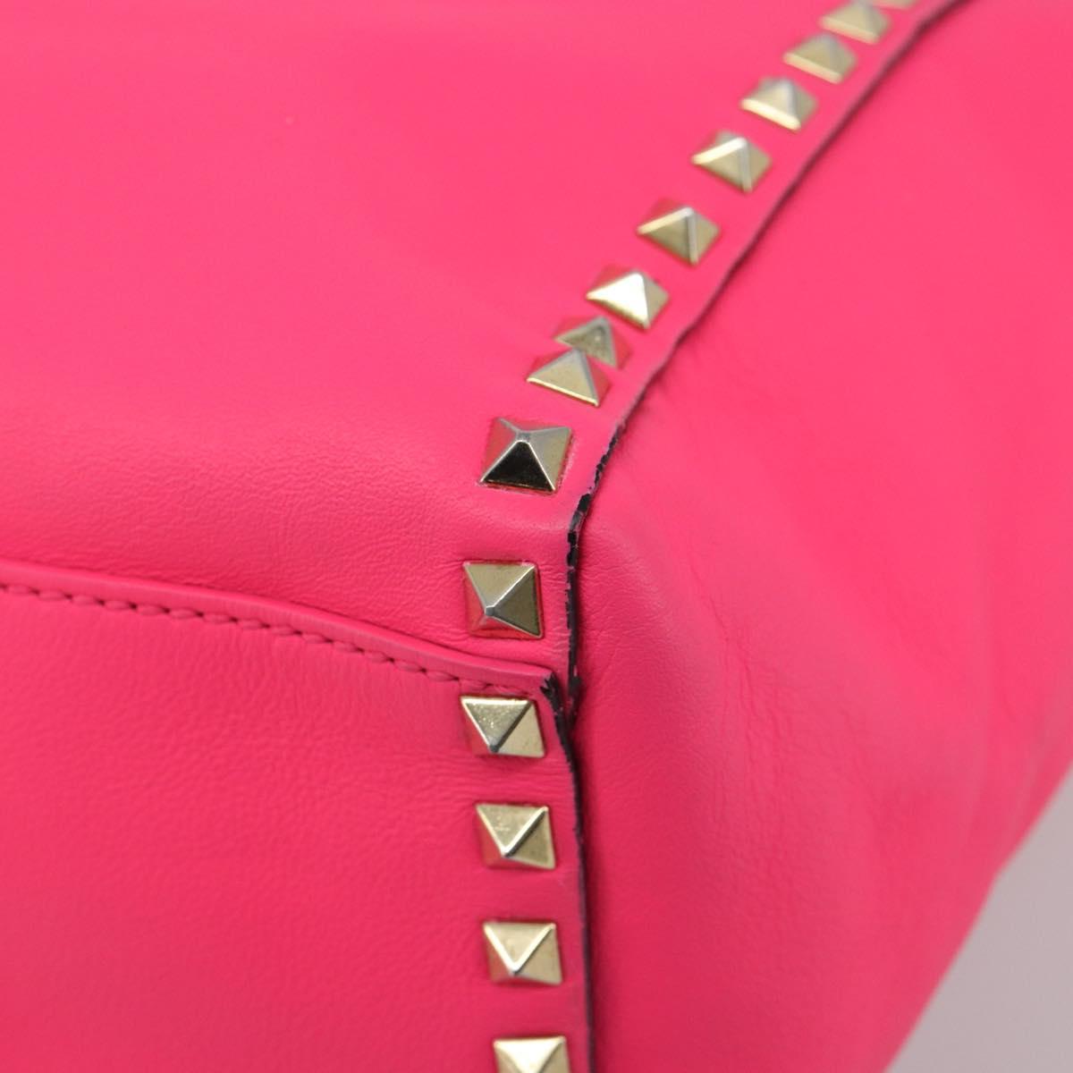 VALENTINO Studs Tote Bag Leather 2way Pink Gold Auth BA13319
