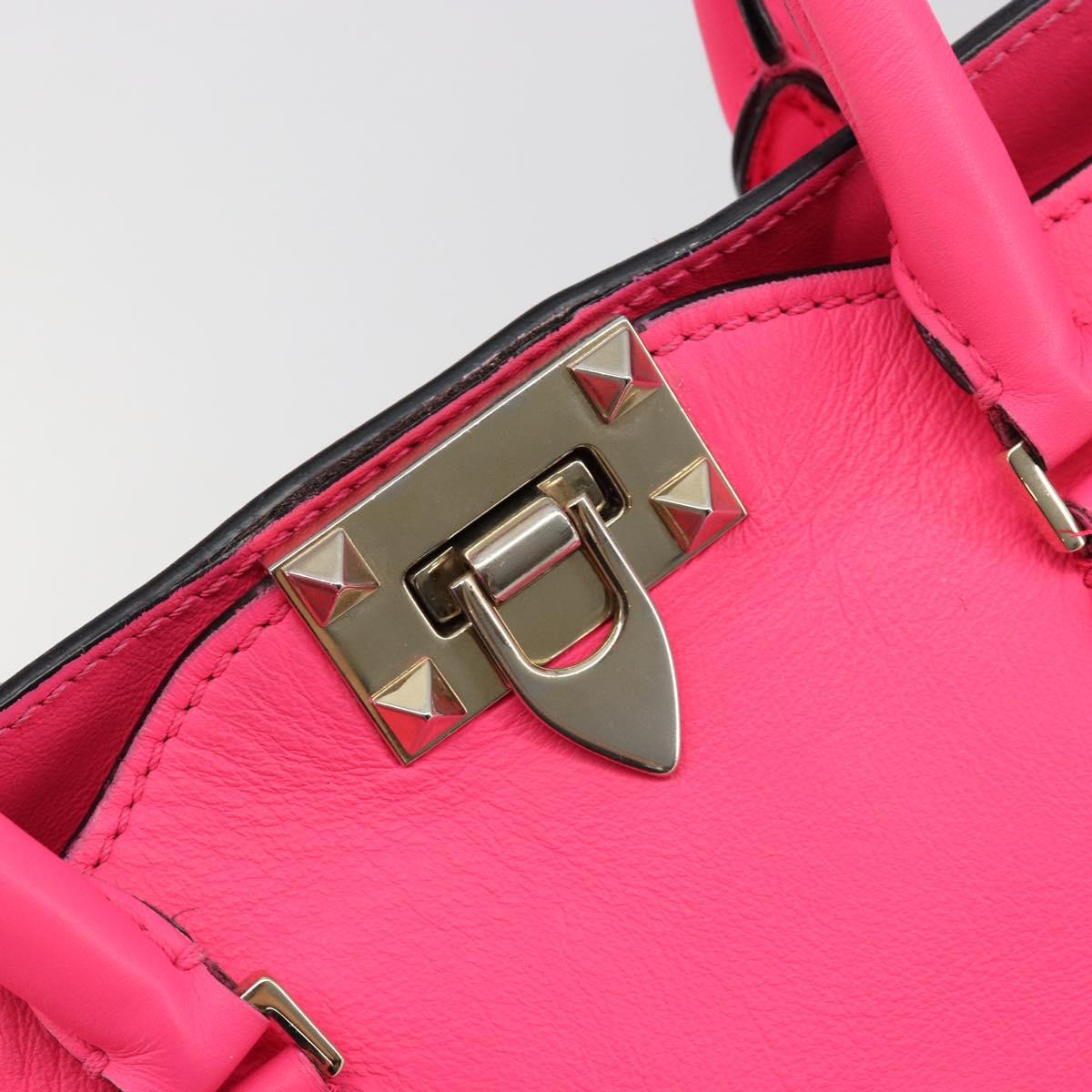 VALENTINO Studs Tote Bag Leather 2way Pink Gold Auth BA13319