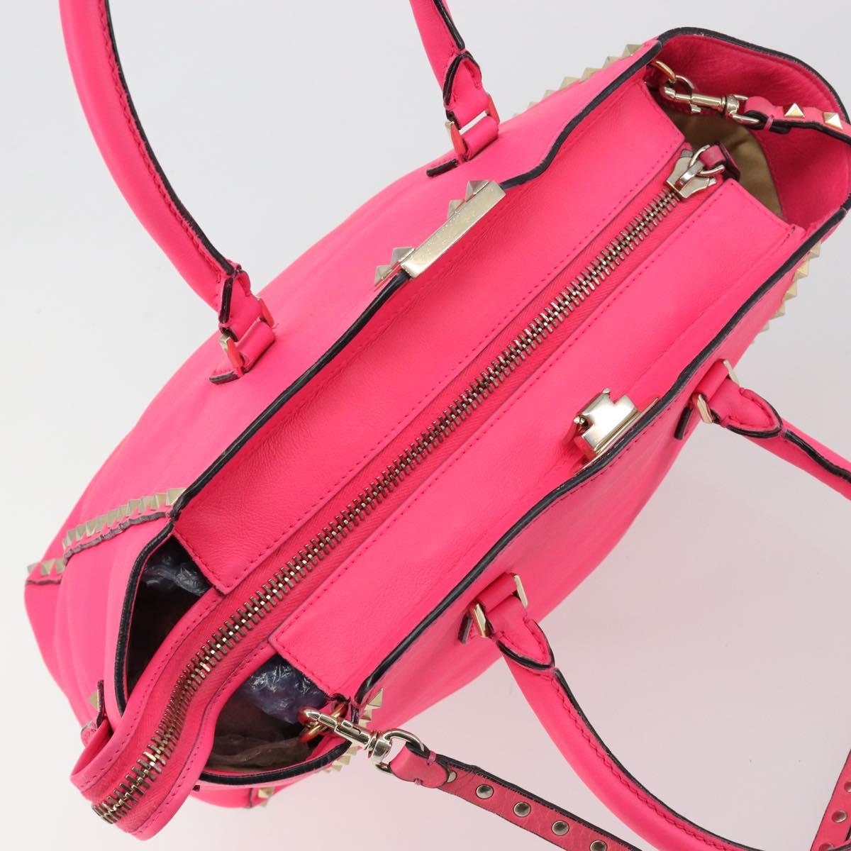 VALENTINO Studs Tote Bag Leather 2way Pink Gold Auth BA13319