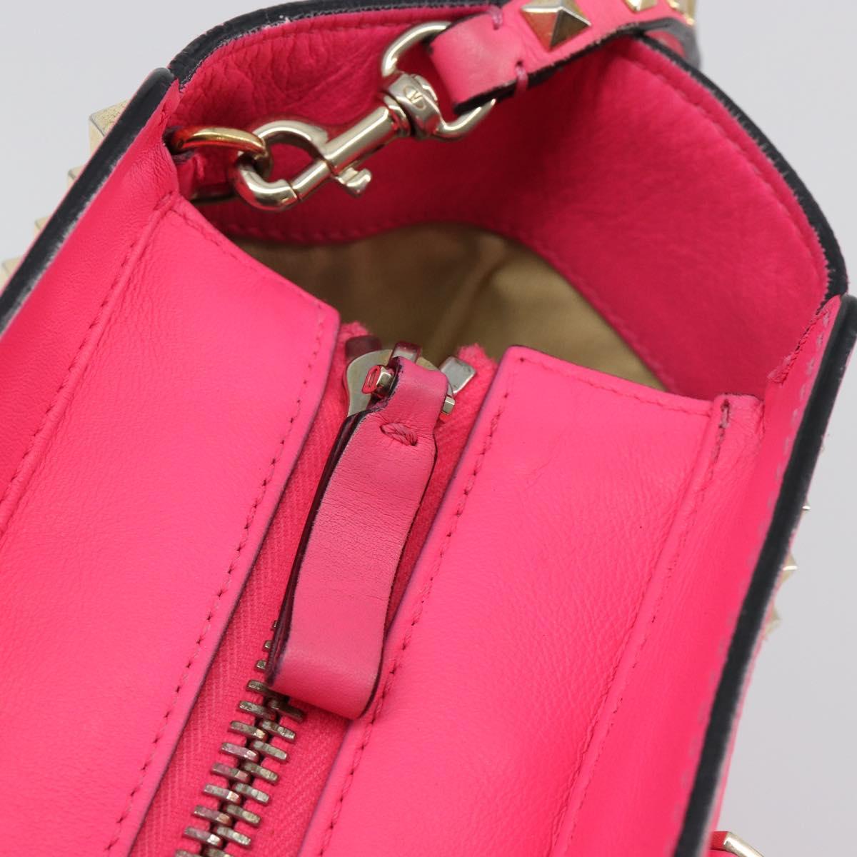 VALENTINO Studs Tote Bag Leather 2way Pink Gold Auth BA13319