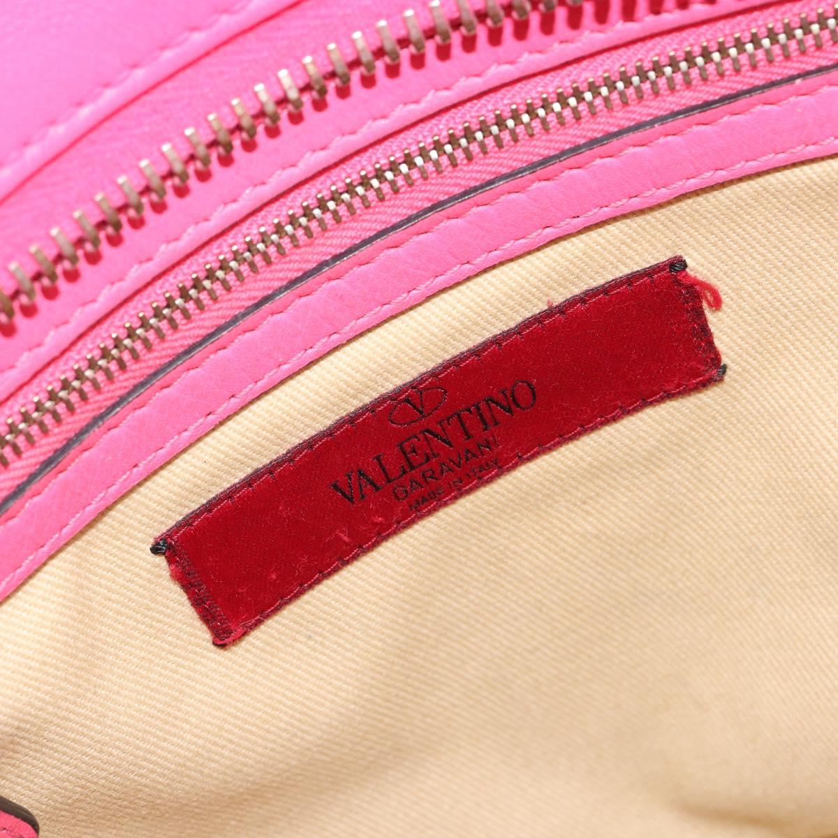 VALENTINO Studs Tote Bag Leather 2way Pink Gold Auth BA13319
