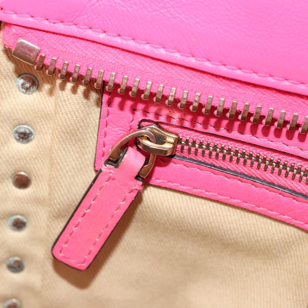 VALENTINO Studs Tote Bag Leather 2way Pink Gold Auth BA13319