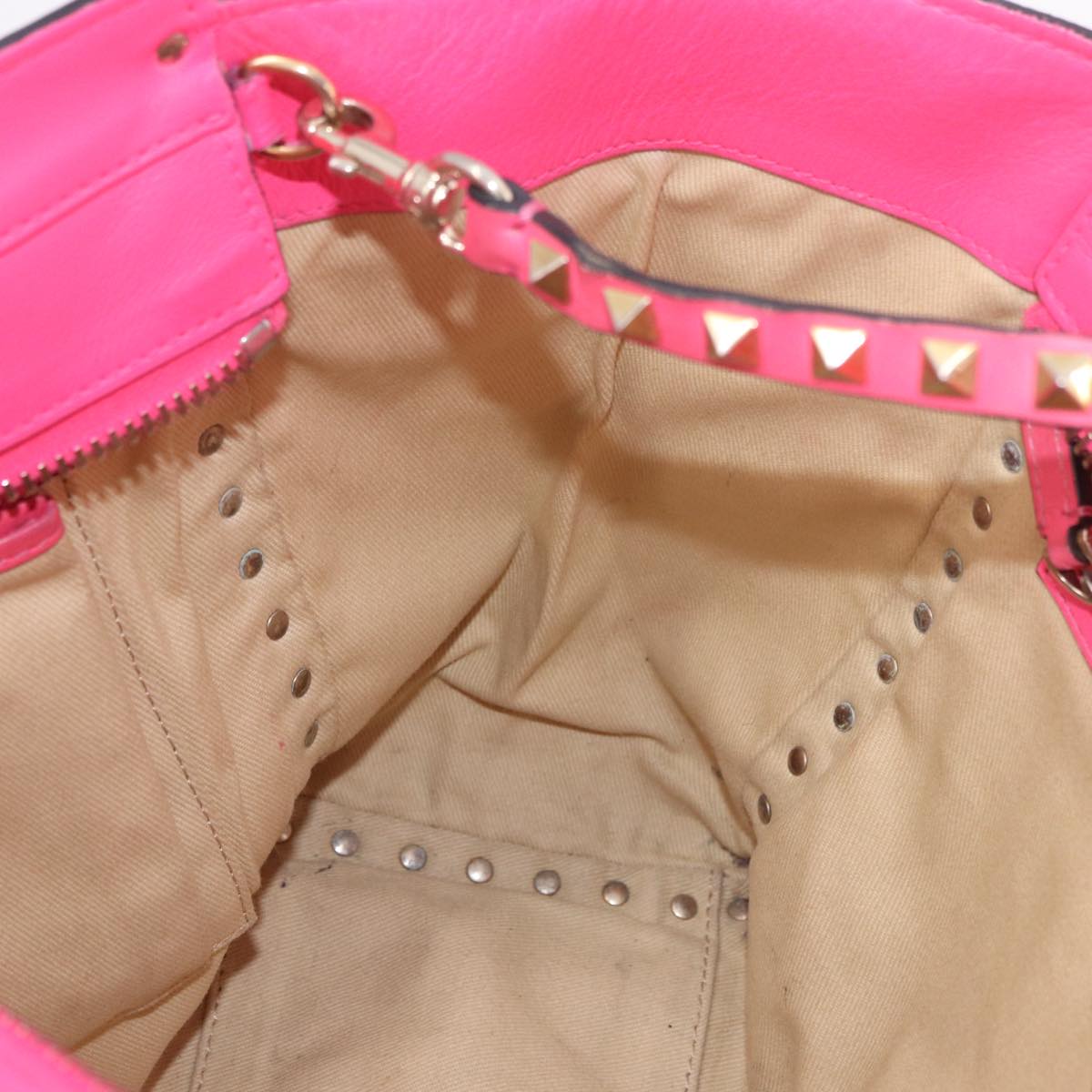 VALENTINO Studs Tote Bag Leather 2way Pink Gold Auth BA13319