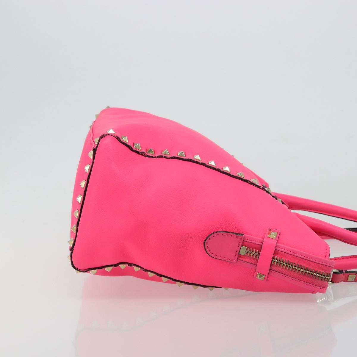 VALENTINO Studs Tote Bag Leather 2way Pink Gold Auth BA13319