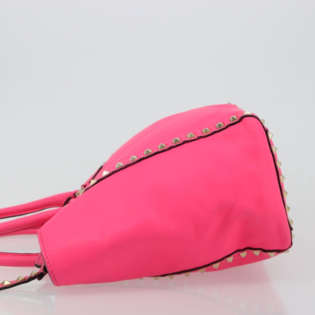 VALENTINO Studs Tote Bag Leather 2way Pink Gold Auth BA13319