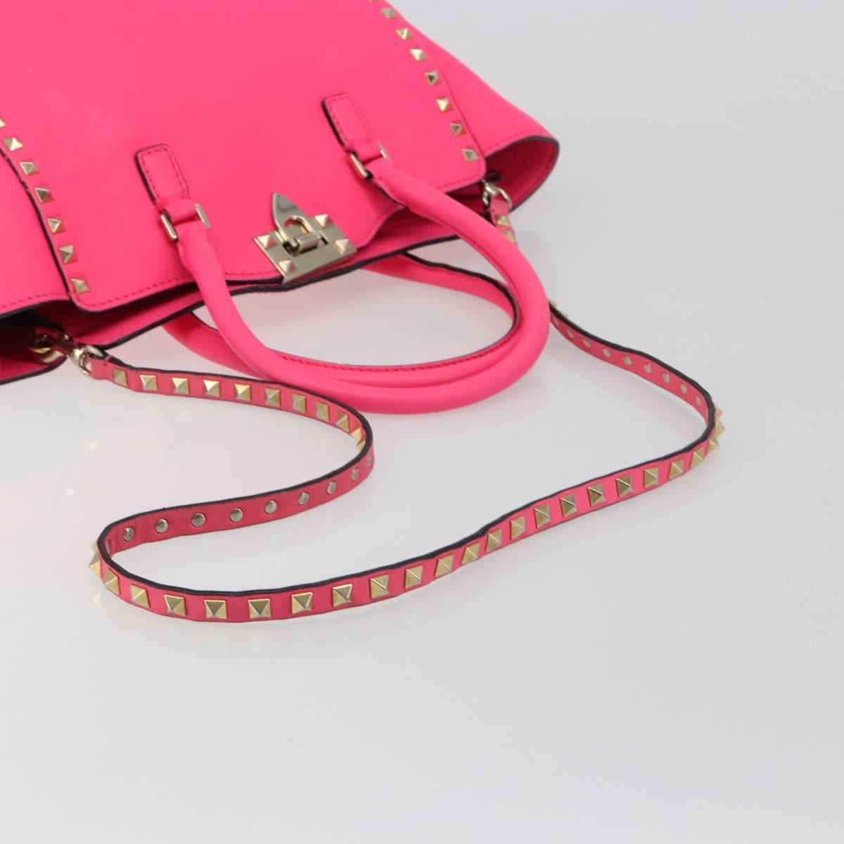 VALENTINO Studs Tote Bag Leather 2way Pink Gold Auth BA13319