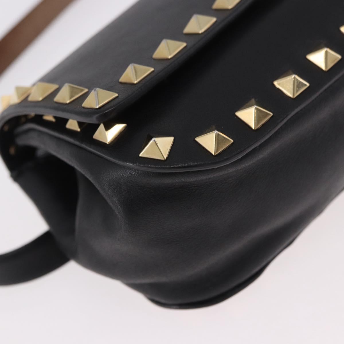 VALENTINO Studs Waist bag Leather Black Gold Auth BA13324A