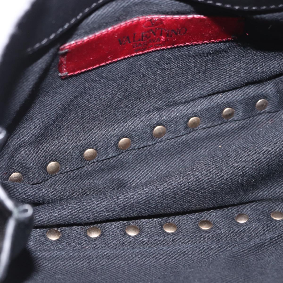 VALENTINO Studs Waist bag Leather Black Gold Auth BA13324A