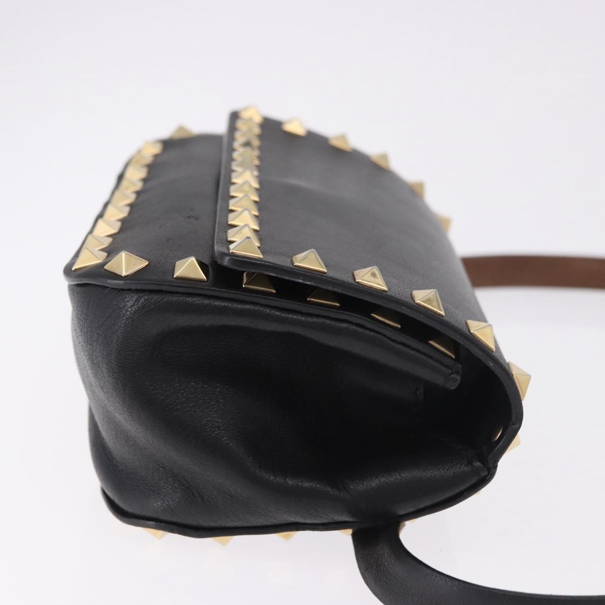 VALENTINO Studs Waist bag Leather Black Gold Auth BA13324A