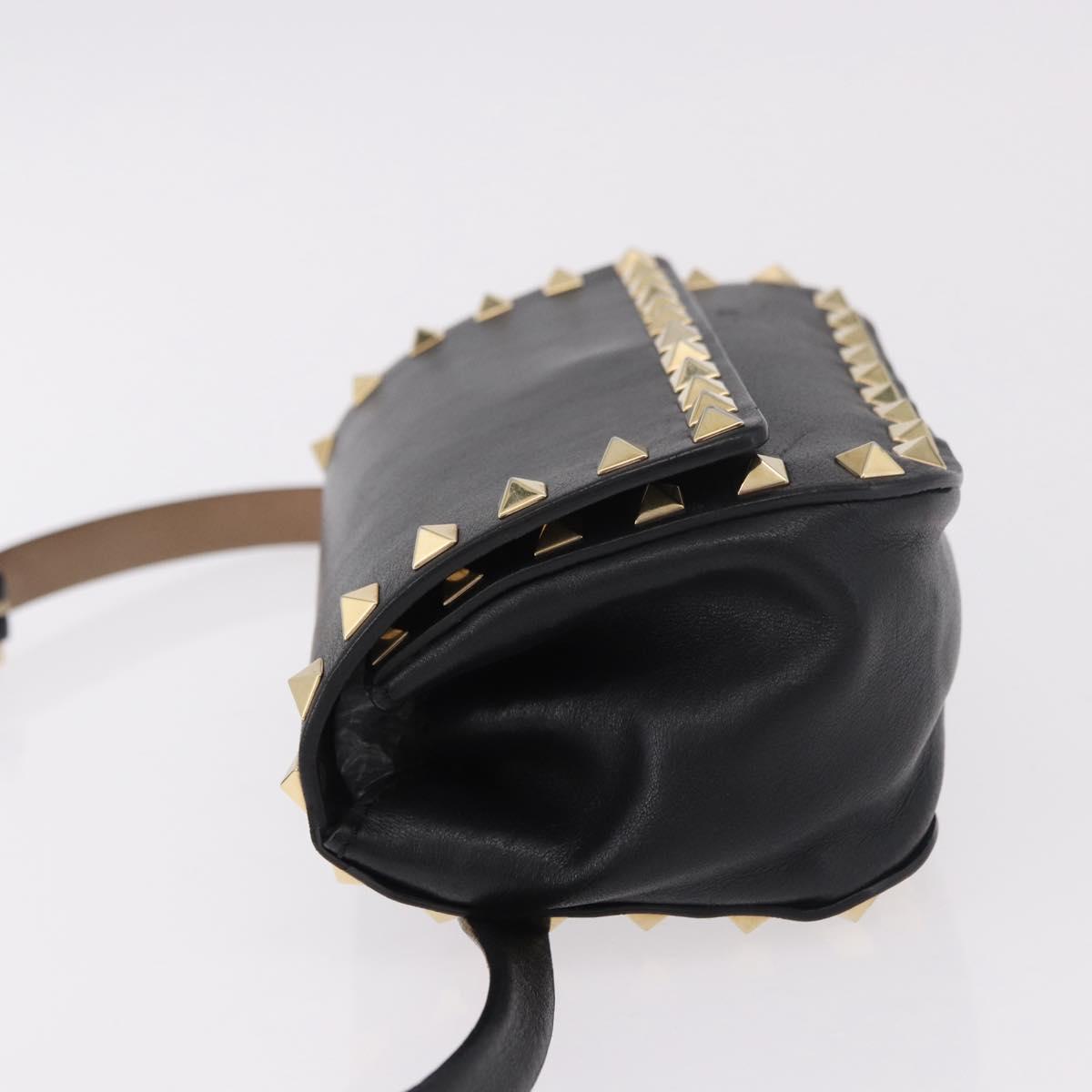 VALENTINO Studs Waist bag Leather Black Gold Auth BA13324A