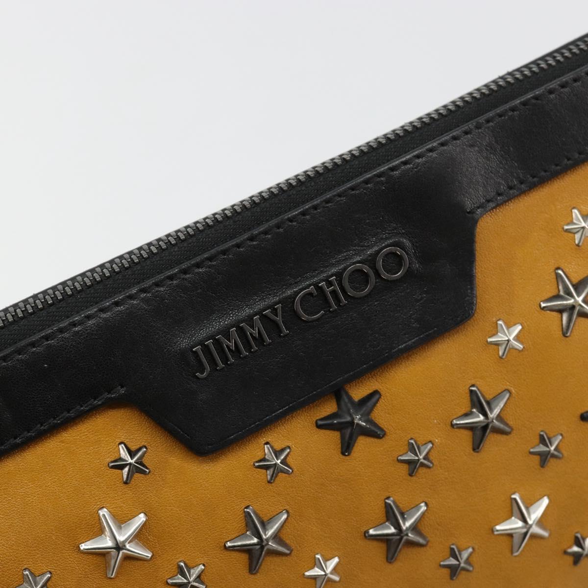 Jimmy Choo Clutch Bag Leather Brown Silver Auth BA13325