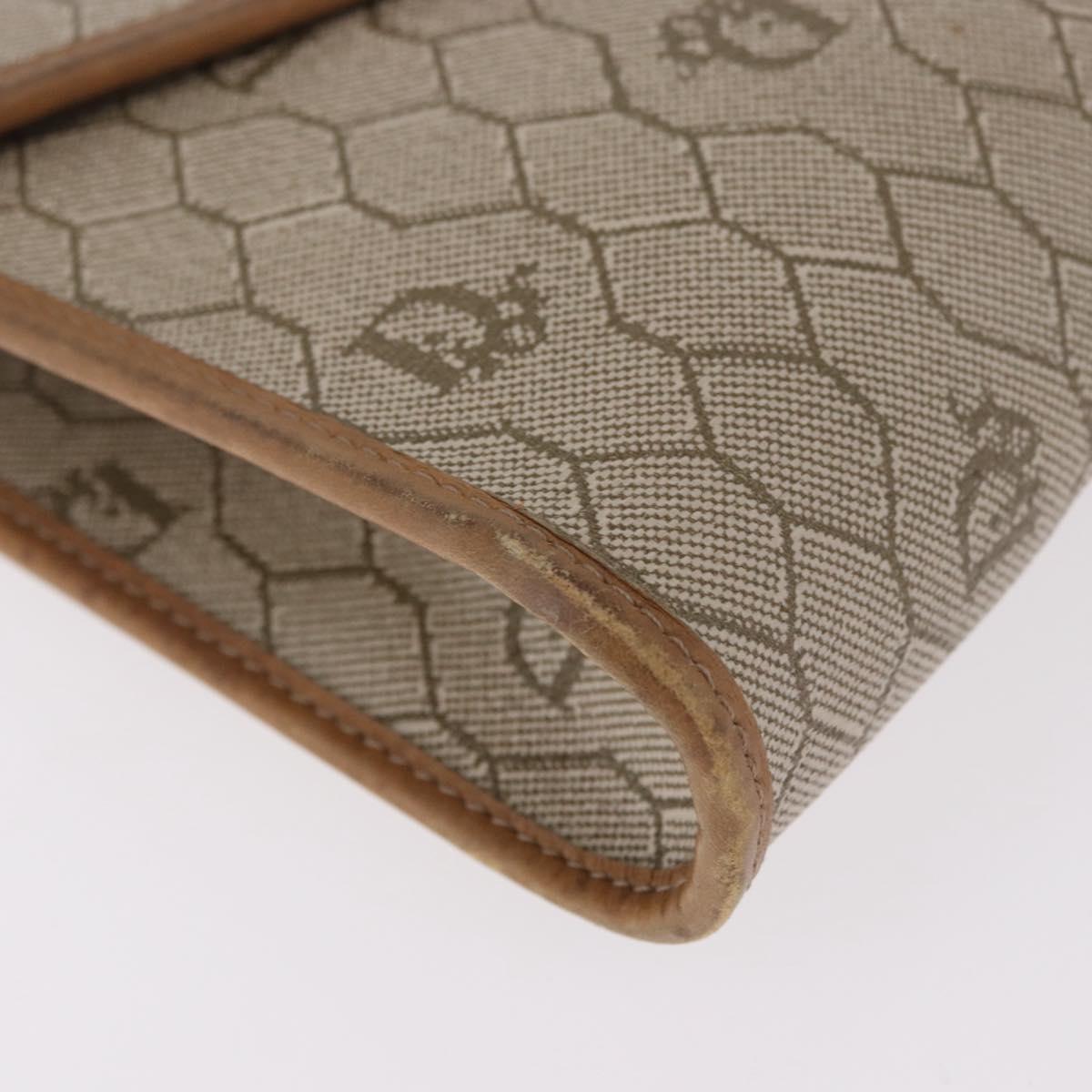Christian Dior Honeycomb Canvas Chain Bag PVC Leather Beige Gold Auth BA13330