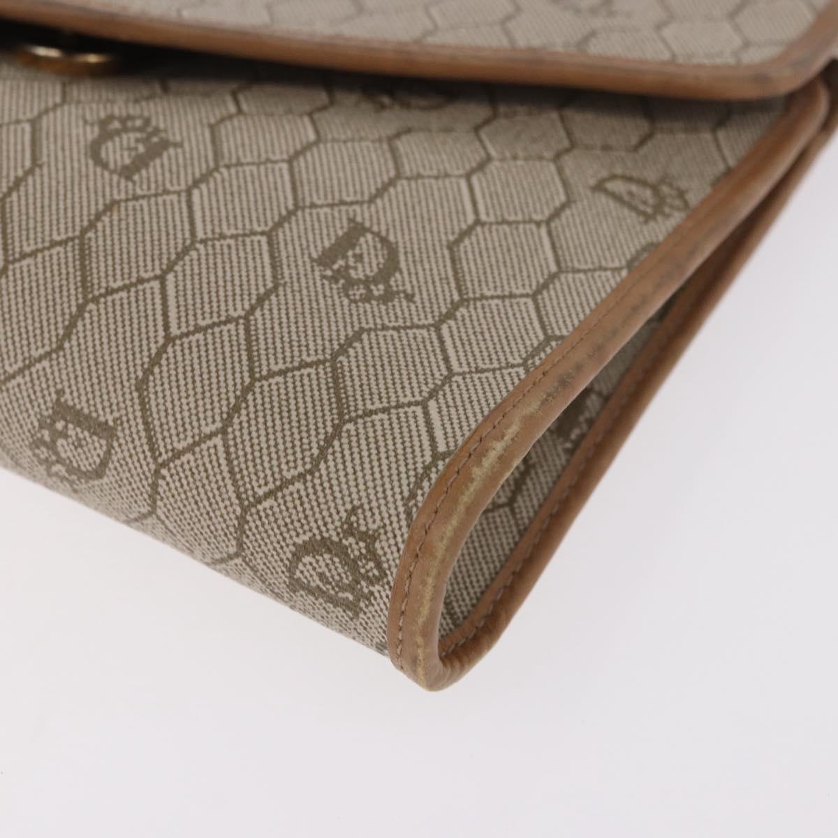 Christian Dior Honeycomb Canvas Chain Bag PVC Leather Beige Gold Auth BA13330