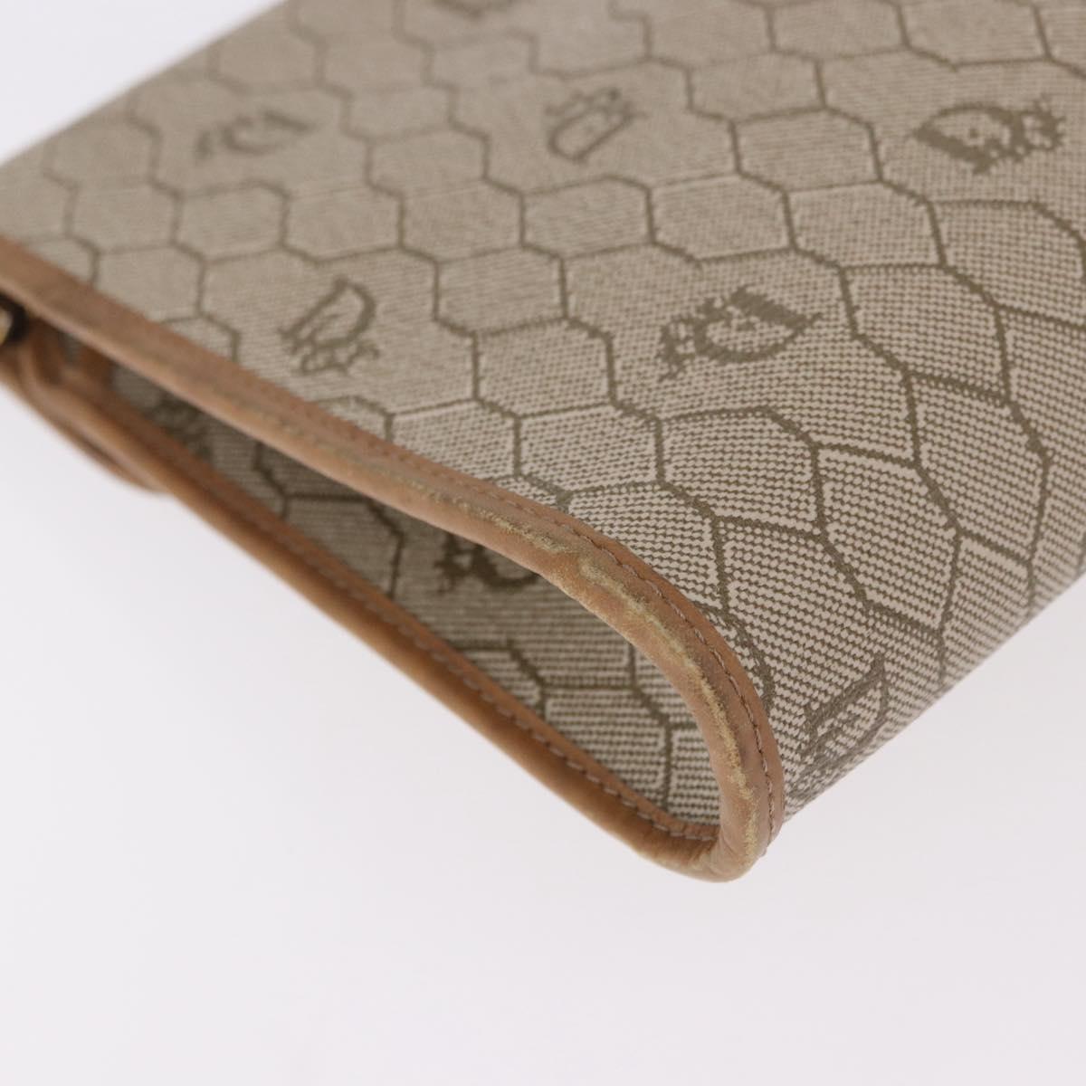 Christian Dior Honeycomb Canvas Chain Bag PVC Leather Beige Gold Auth BA13330
