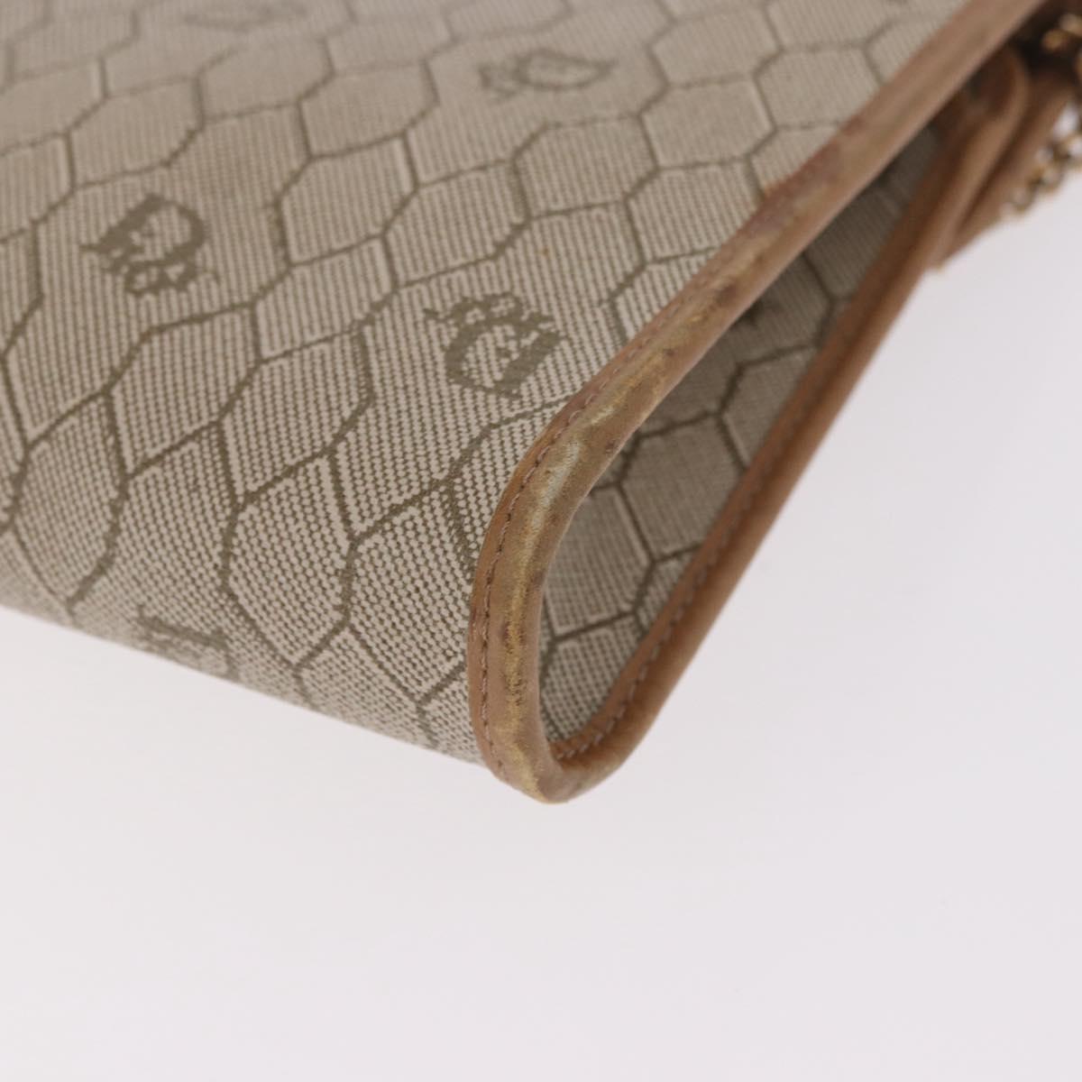 Christian Dior Honeycomb Canvas Chain Bag PVC Leather Beige Gold Auth BA13330