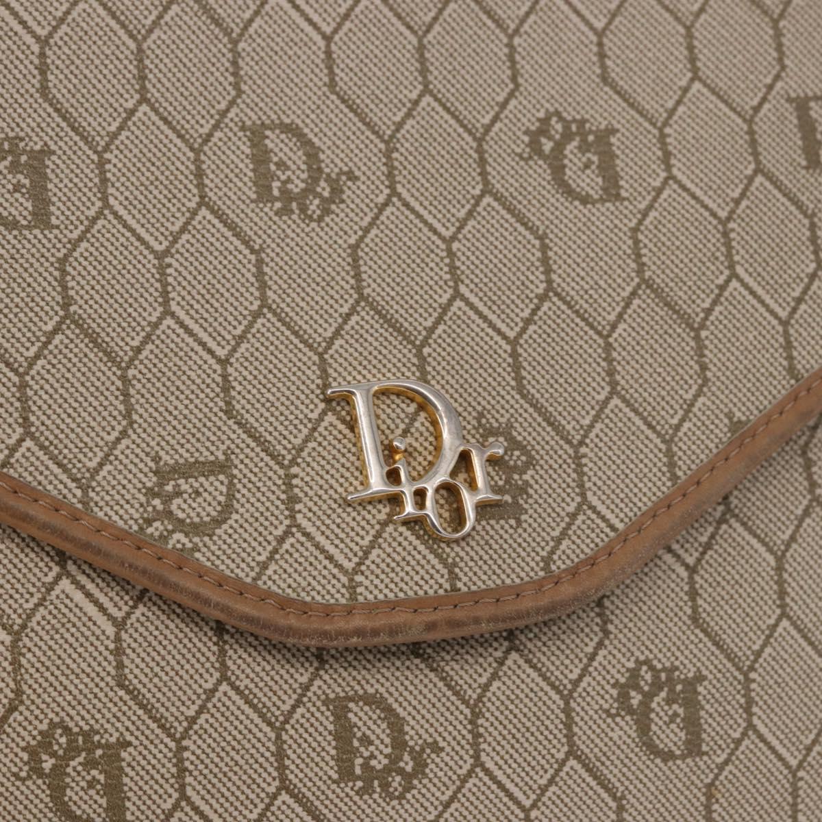 Christian Dior Honeycomb Canvas Chain Bag PVC Leather Beige Gold Auth BA13330