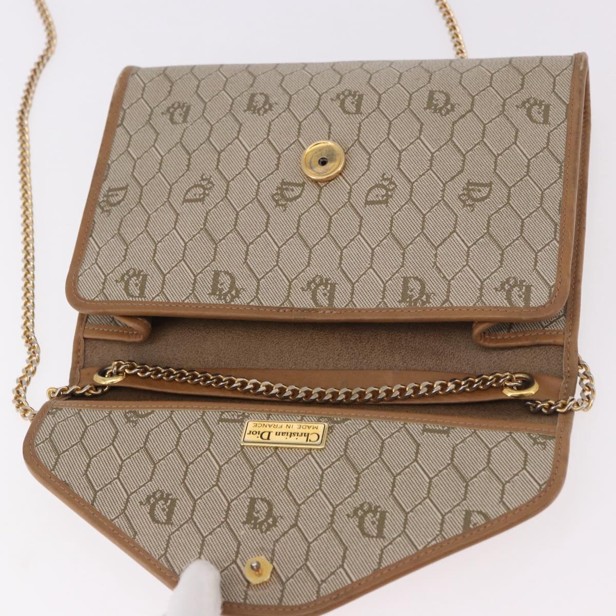Christian Dior Honeycomb Canvas Chain Bag PVC Leather Beige Gold Auth BA13330