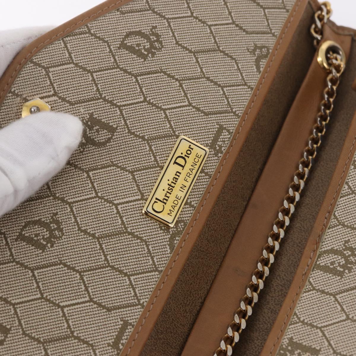 Christian Dior Honeycomb Canvas Chain Bag PVC Leather Beige Gold Auth BA13330