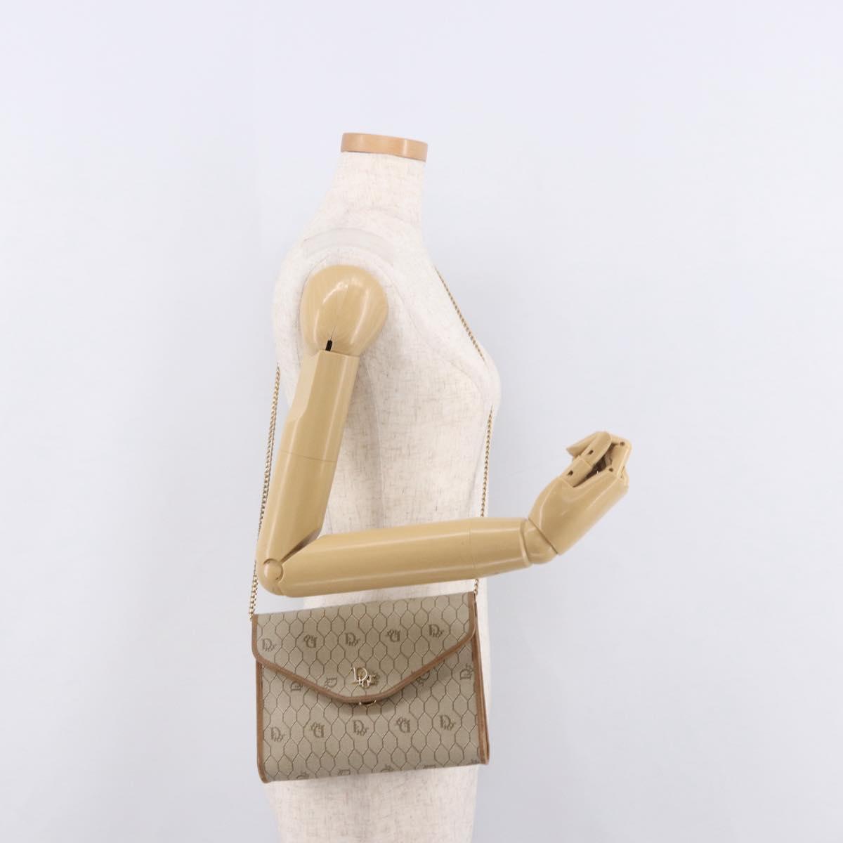 Christian Dior Honeycomb Canvas Chain Bag PVC Leather Beige Gold Auth BA13330