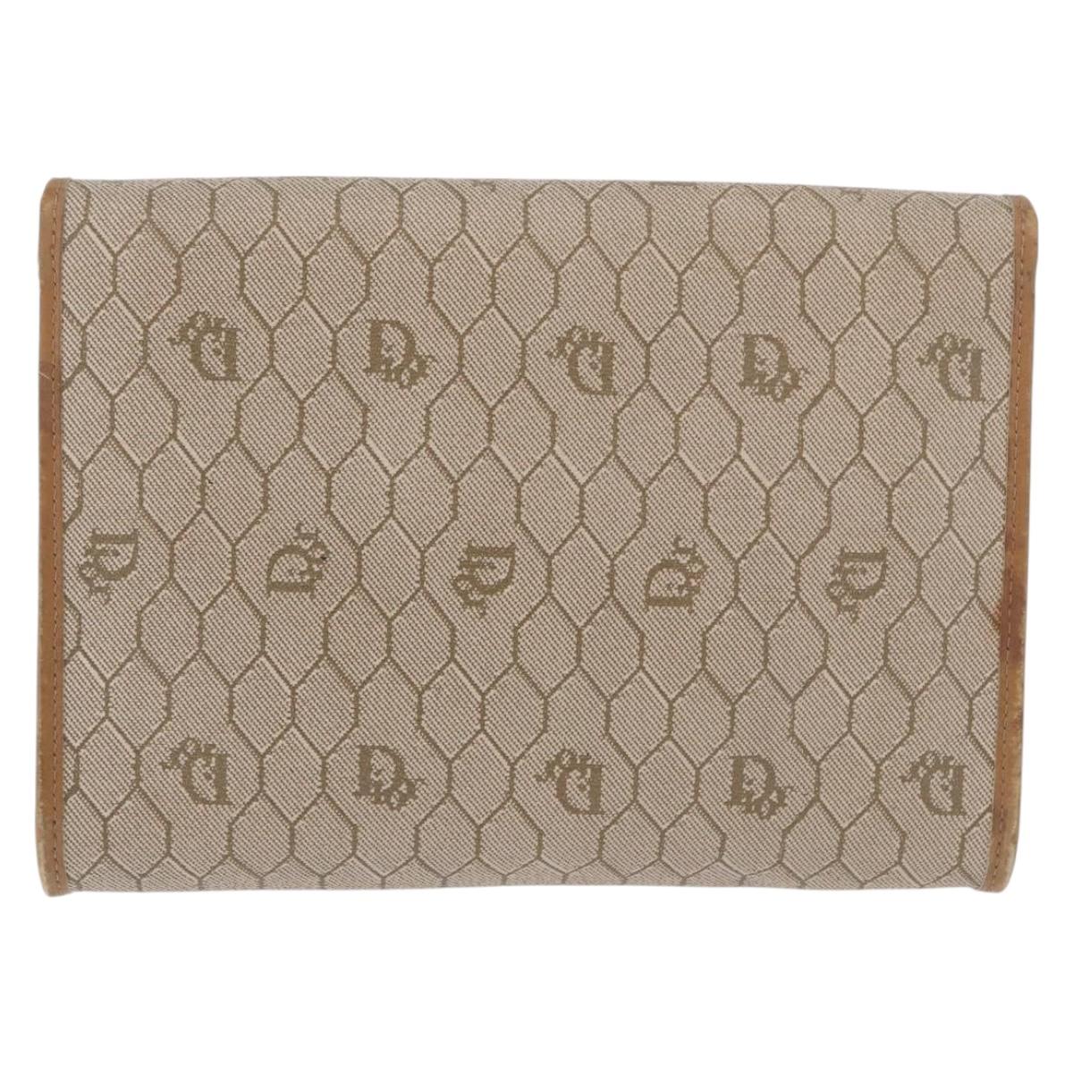 Christian Dior Honeycomb Canvas Chain Bag PVC Leather Beige Gold Auth BA13330