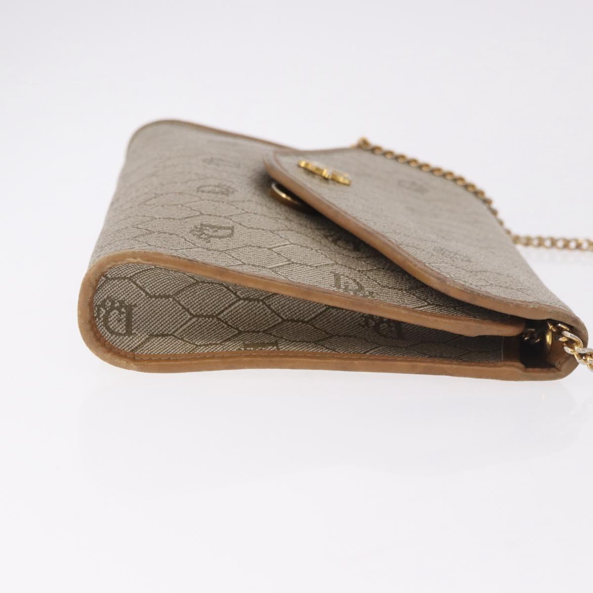 Christian Dior Honeycomb Canvas Chain Bag PVC Leather Beige Gold Auth BA13330