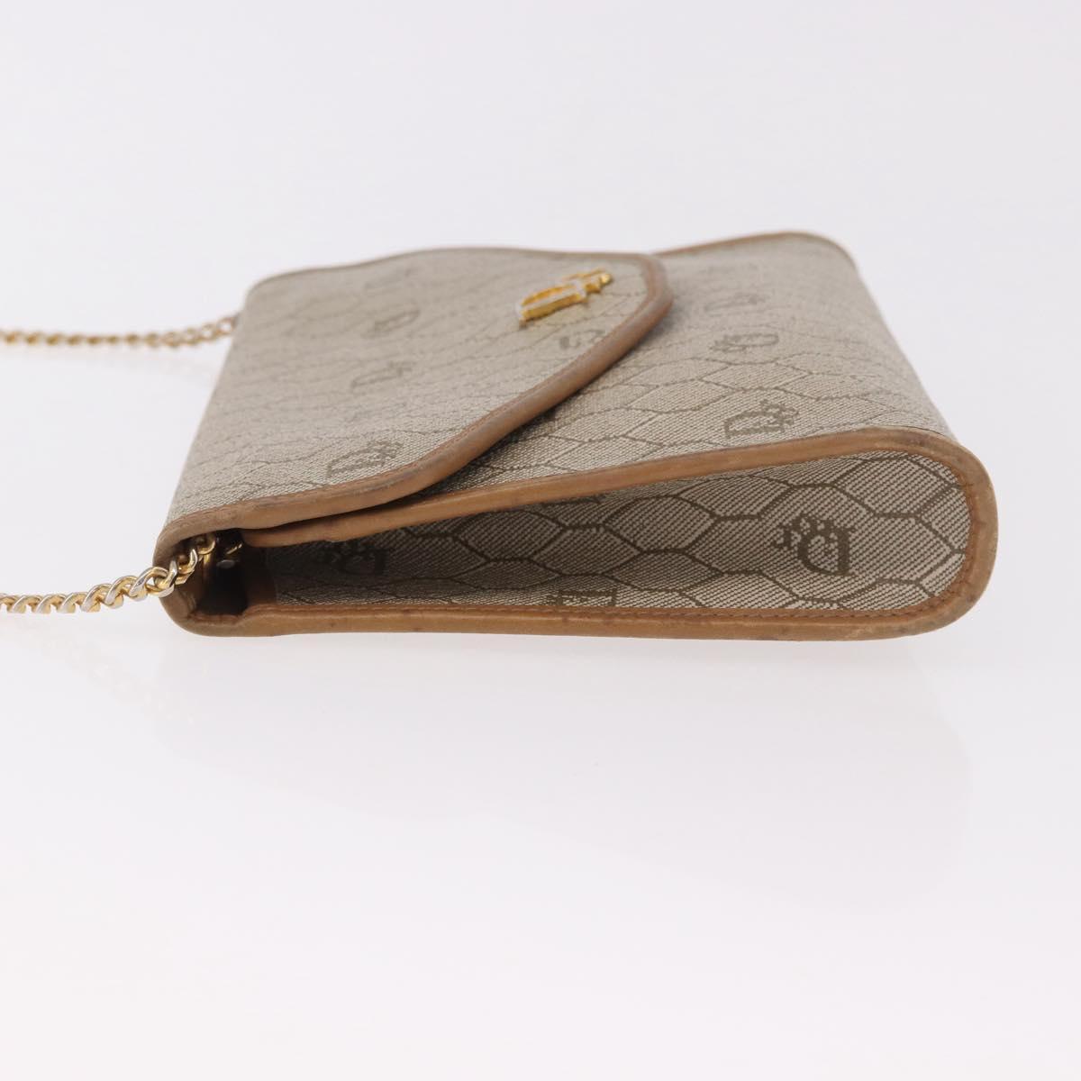 Christian Dior Honeycomb Canvas Chain Bag PVC Leather Beige Gold Auth BA13330
