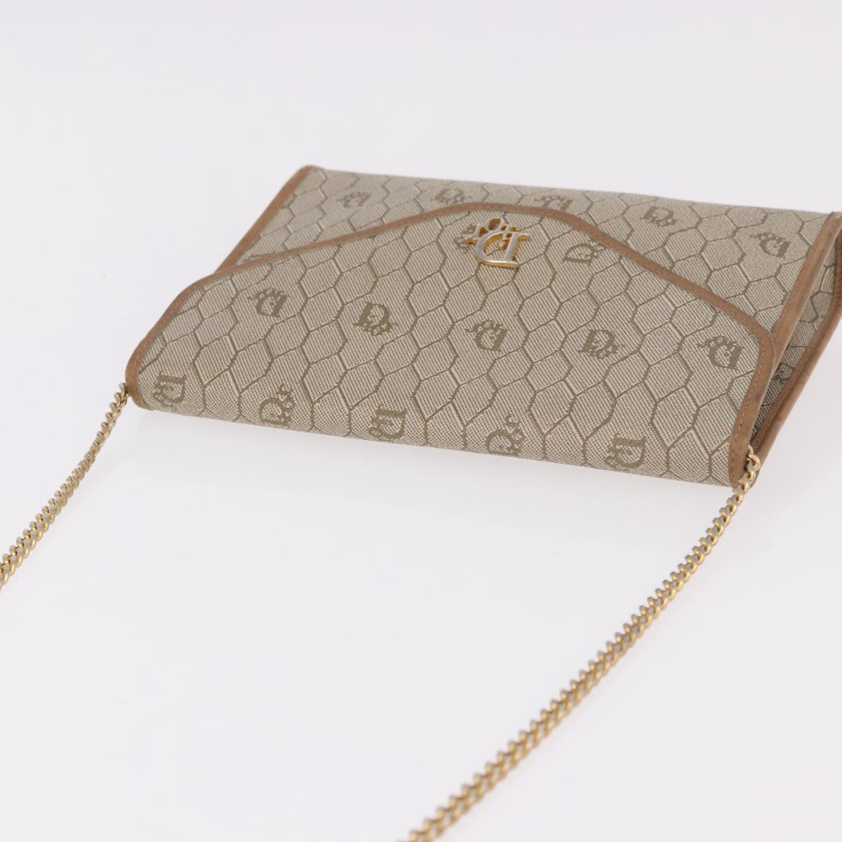 Christian Dior Honeycomb Canvas Chain Bag PVC Leather Beige Gold Auth BA13330