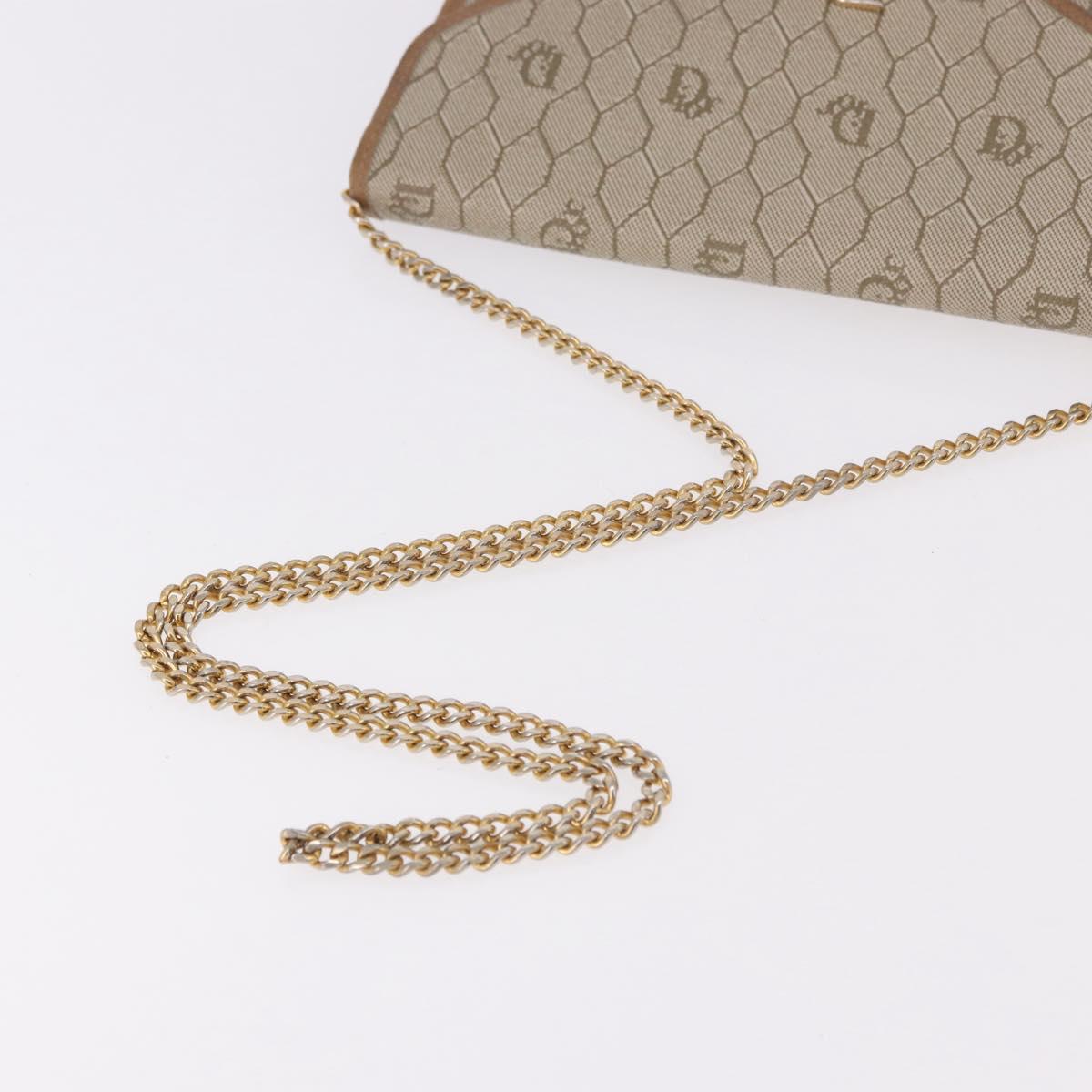 Christian Dior Honeycomb Canvas Chain Bag PVC Leather Beige Gold Auth BA13330