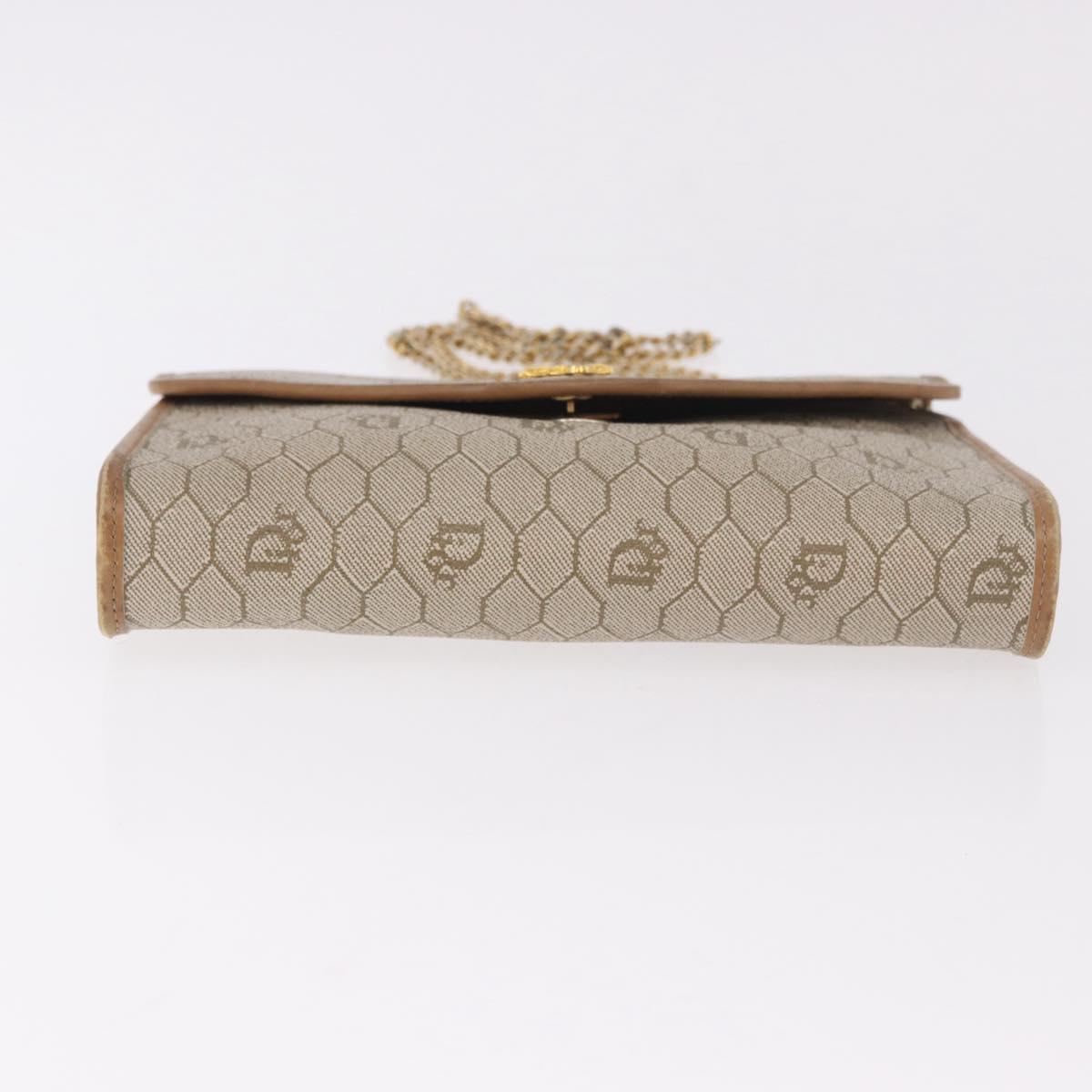 Christian Dior Honeycomb Canvas Chain Bag PVC Leather Beige Gold Auth BA13330