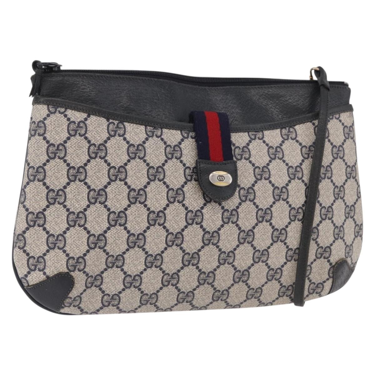 GUCCI GG Supreme Sherry Line Shoulder Bag PVC Navy Gold 904 02 026 Auth BA13331
