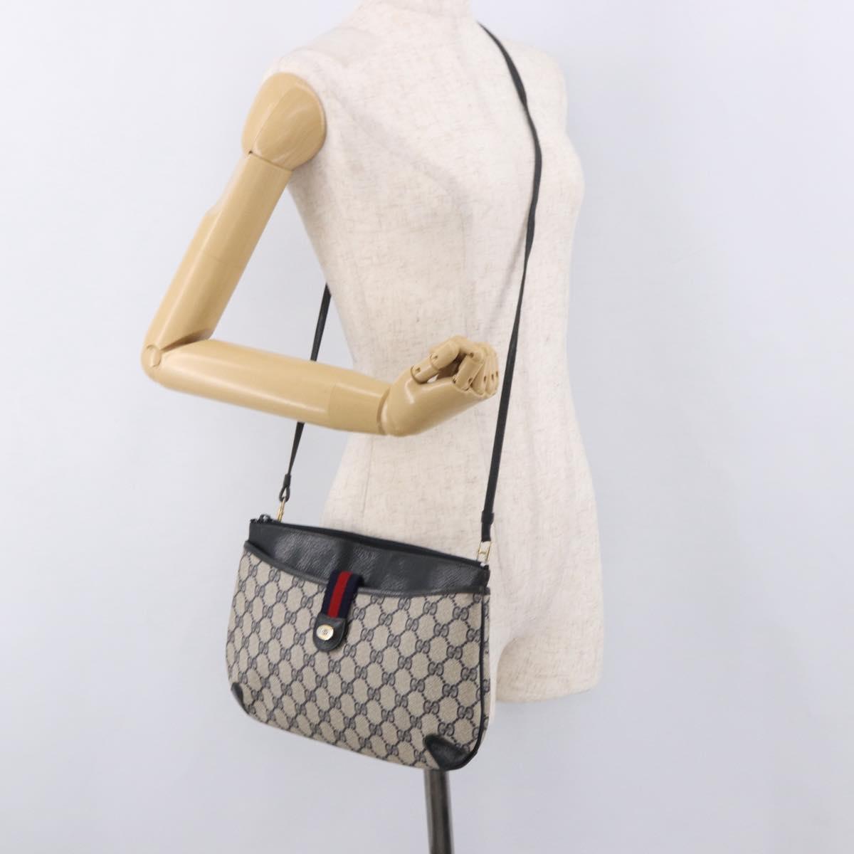 GUCCI GG Supreme Sherry Line Shoulder Bag PVC Navy Gold 904 02 026 Auth BA13331